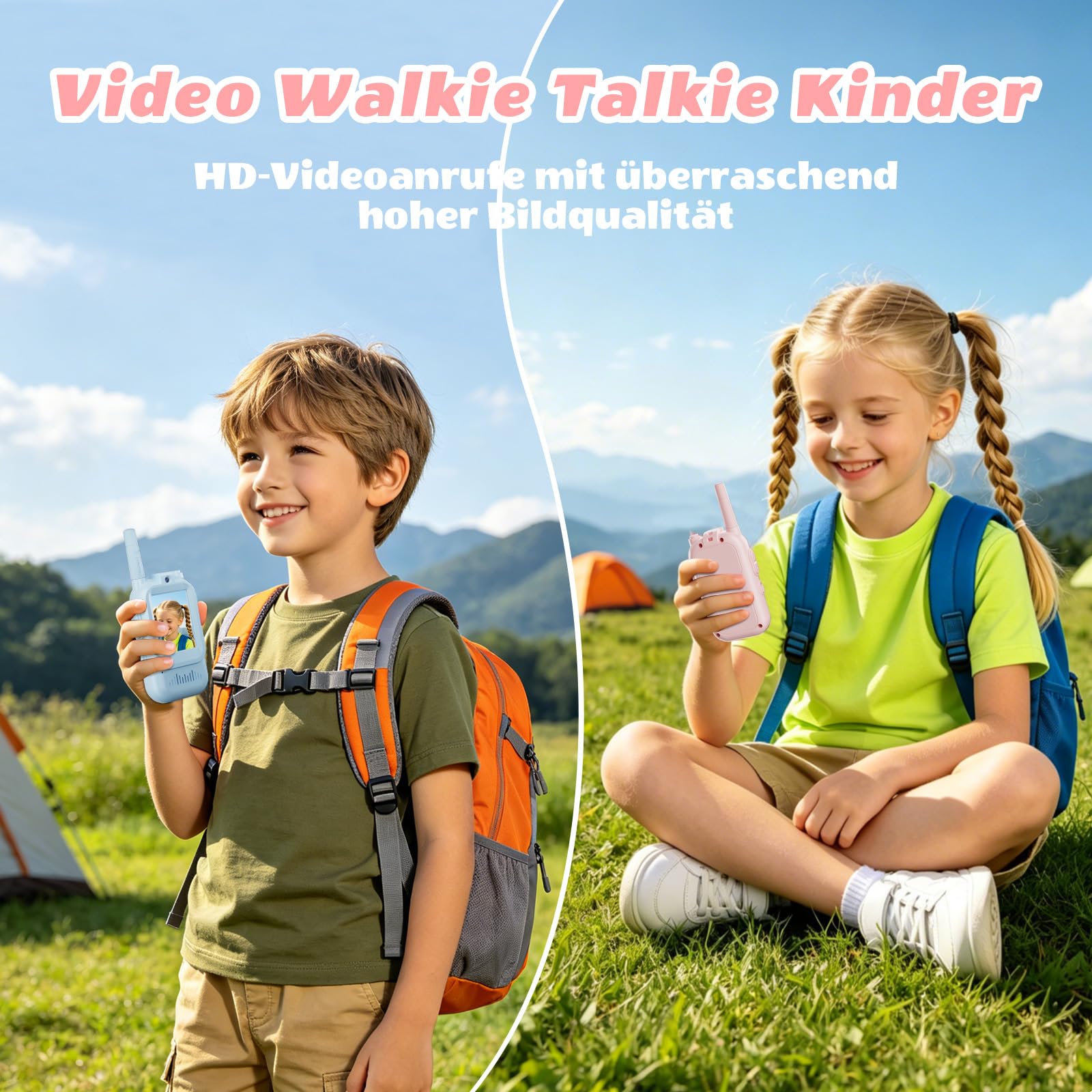 Walkie Talkie Kinder mit Video-Kamera, Mädchen Geschenke 6 7 8 Jahre, Spielzeug für Draußen, Outdoor Spielzeug für Jungen Mädchen ab 4-10 Jahre, Geschenk zu Geburtstag&Weihnachten 2 Stück