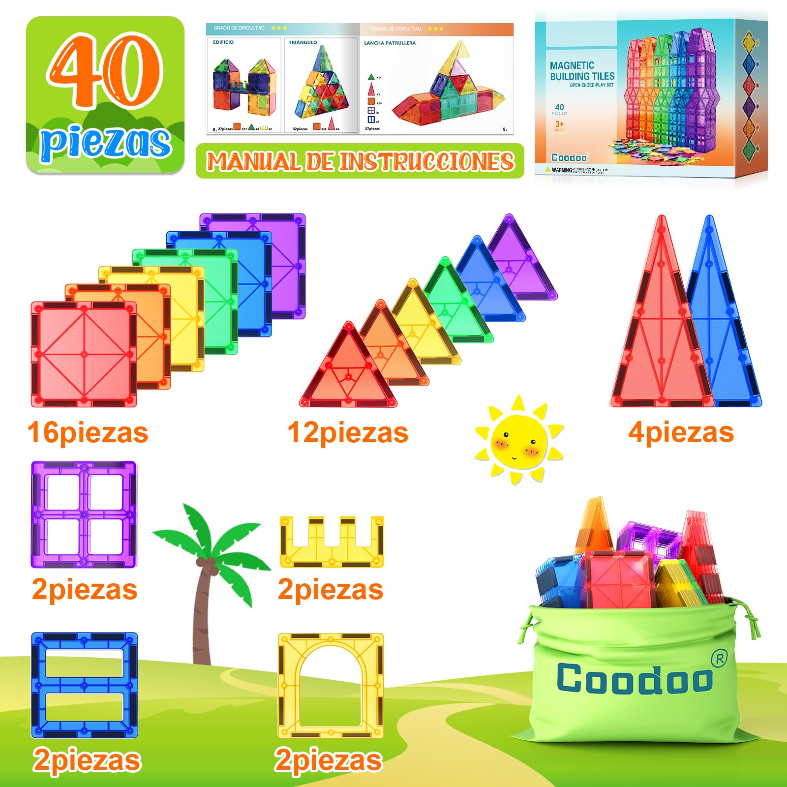 Bloques Magnéticos de Construcción Juguete Educativo Montessori para Niños y Niñas de 3 y 4 Años Bloques Magnéticos para Construcción Infantil Juguetes para Niños 3 Años Juguetes para Niños 3 Años