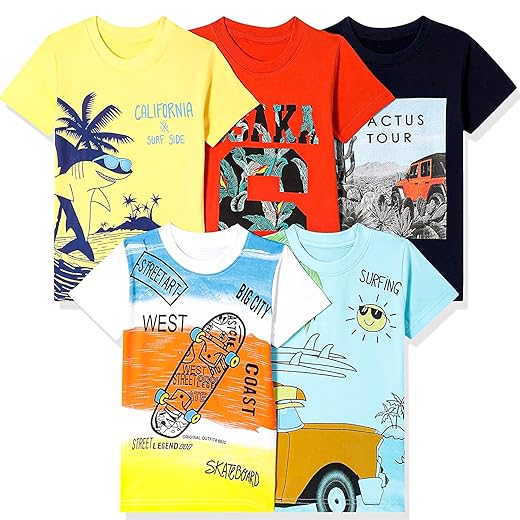 T2F Boy's Cotton Printed Regular Fit T-Shirt(Pack of 5)