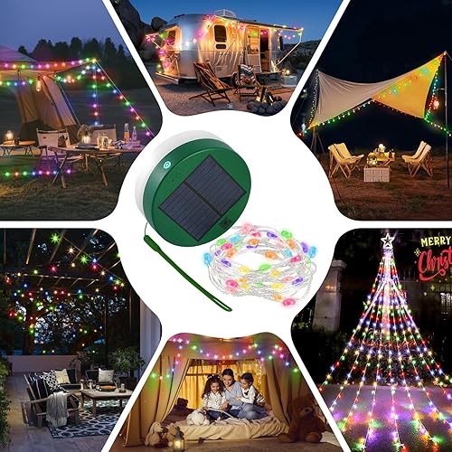 Miniatura 7 de Guirnalda de luces solares para campamento, linterna de campamento al aire libre con luces LED RGB impermeables de 16.4 pies, control de aplicación,
