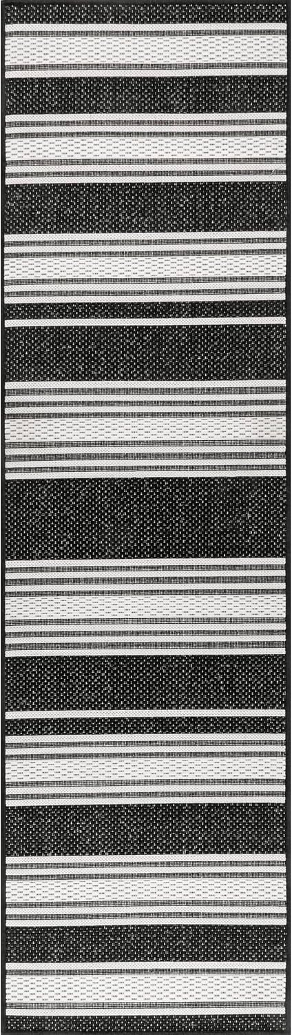 Rugs USA Romy Black/Ivory, 2' x 8', Striped, Soft and Cozy, High Traffic, Stain Resistant, Easy Clean, Durable Runner for Indoor/Outdoor Patio, Deck, Porch, Garden, Courtyard