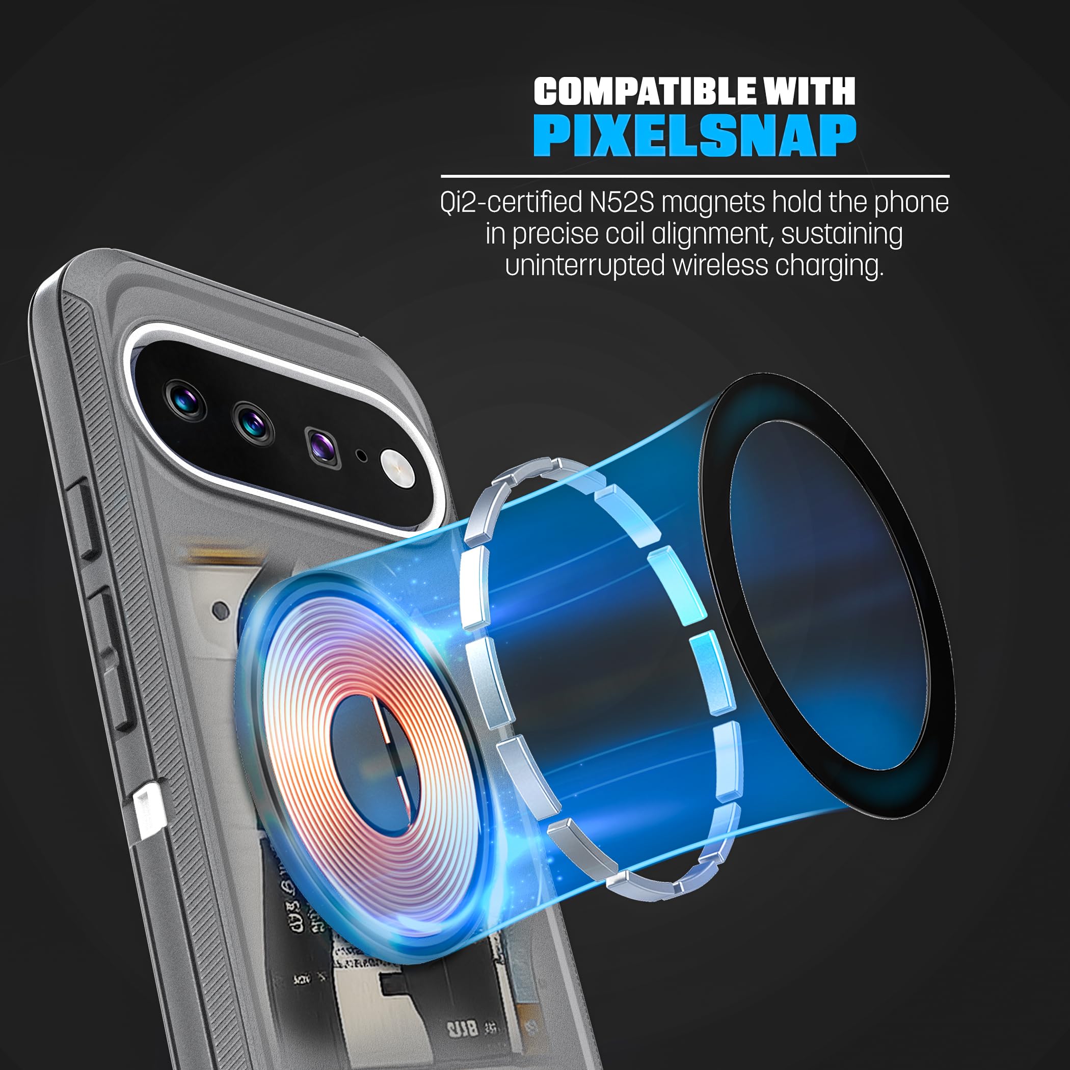 Encased Custodia magnetica per Google Pixel 11 Pro XL con clip da cintura | Protezione a doppio strato • Pellicola protettiva in vetro temperato • Compatibile con PixelSnap • Grigio