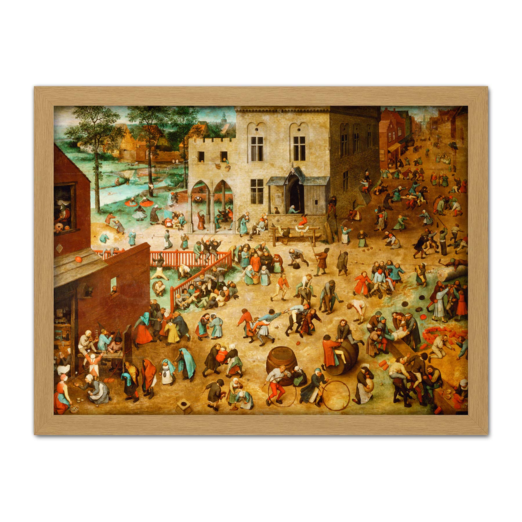 Fine Art Prints Framed Light Oak 18X24 Pieter Bruegel The Elder Childrens Games Large Framed Art Print Poster Wall Decor 18X24