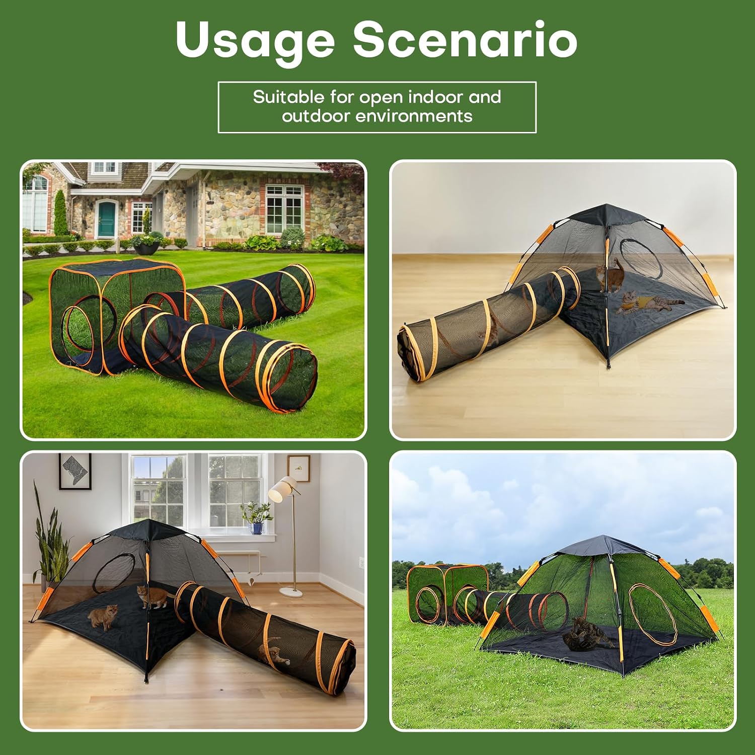 Lucky Monet 4-in-1 Outdoor Cat Enclosures for Indoor Cats, Portable Mesh Cat Tents and Tunnel for Outside Enclosed Pet Outdoor Playhouse Playpen with Tunnels for Cats Rabbits Ferrets Puppy