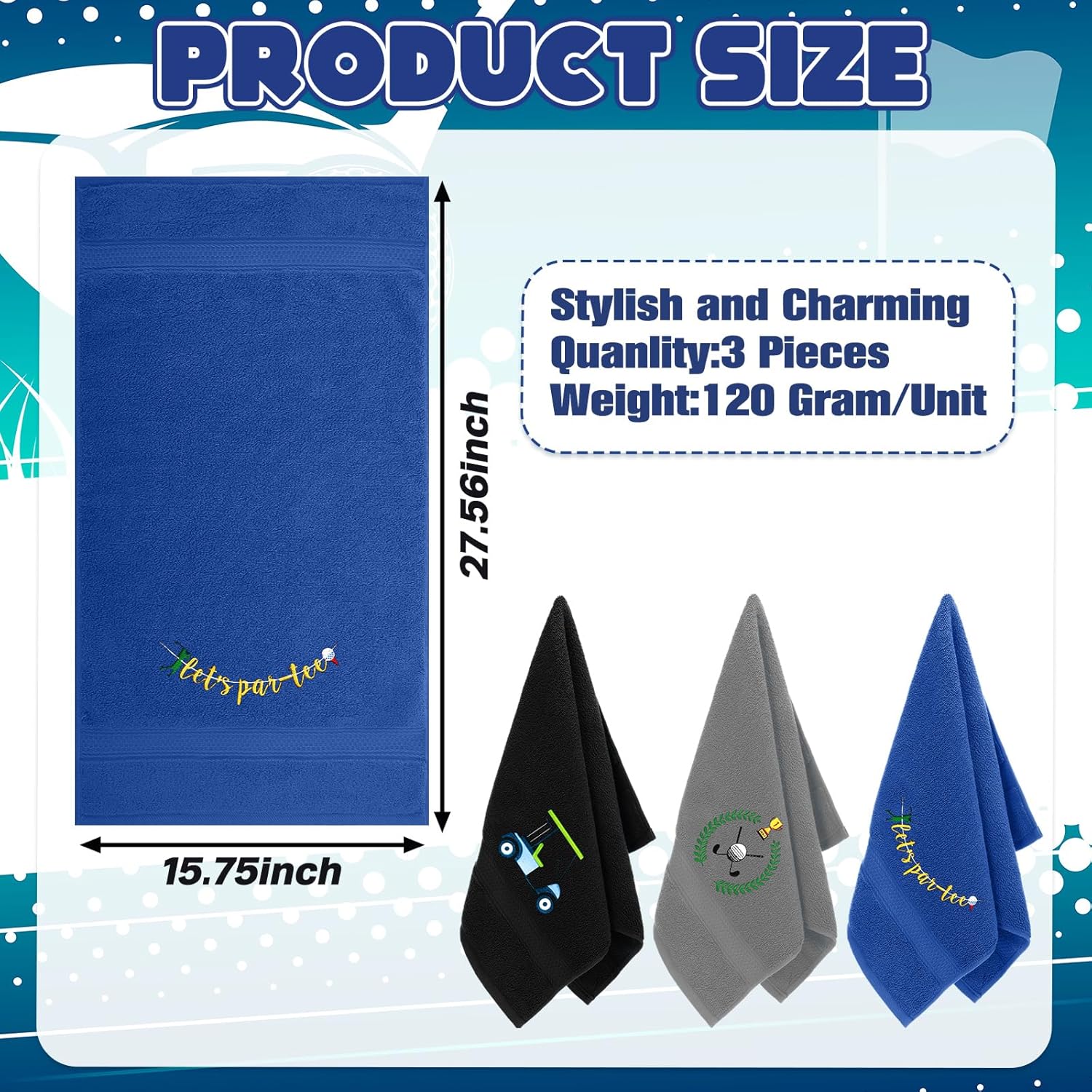 Remagr 3 Pack Golf Hand Towels Gifts for Women Men Dad Funny Embroidered Towels Absorbent Golf Retirement Gifts Accessories for Bathroom Kitchen Gym Hotel Spa Sport(Black, Gray, Blue,Men's Style)