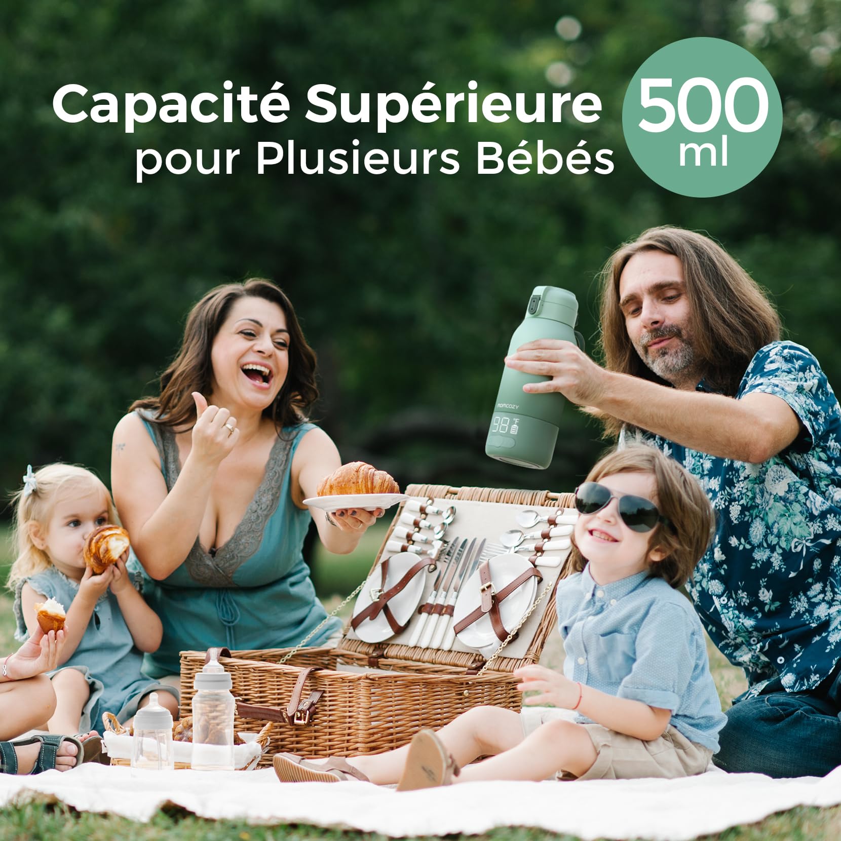 Momcozy Chauffe Biberon Portable pour Nomade sans Fil, Chauffage Rapide et Longue Autonomie, 2 Modes de Chauffe pour Lait Maternel et Eau, Grande Capacité de 500ml pour Toute la Journée