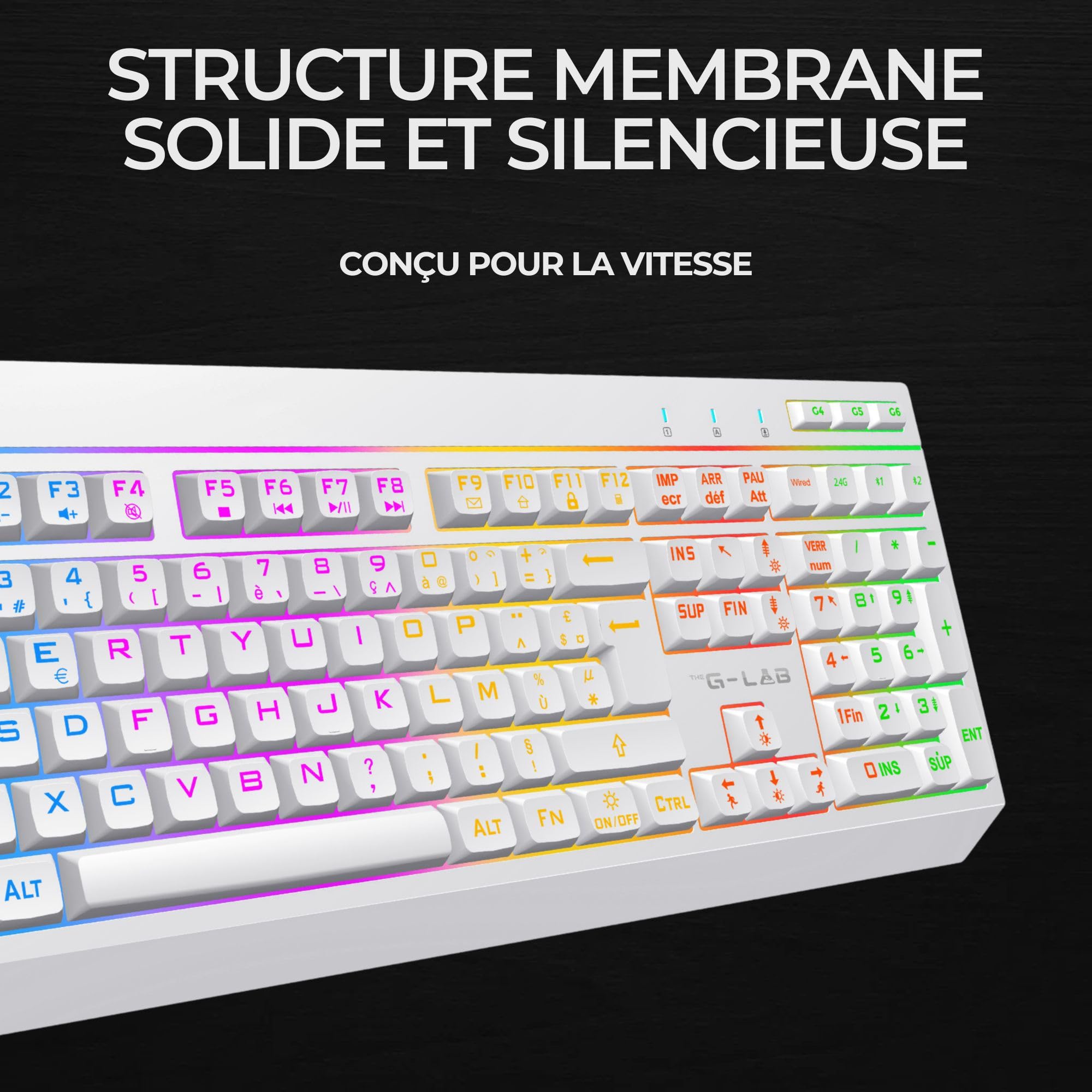 The G-Lab - Tungsten EX Combo - Zestaw klawiatury bezprzewodowej - potrójne połączenie 2,4 GHz/BT/przewodowe - AZERTY FR Gamer Keyboard RGB & Makra Custom - Bezprzewodowa mysz do gier 6400DPI - PC/PS4