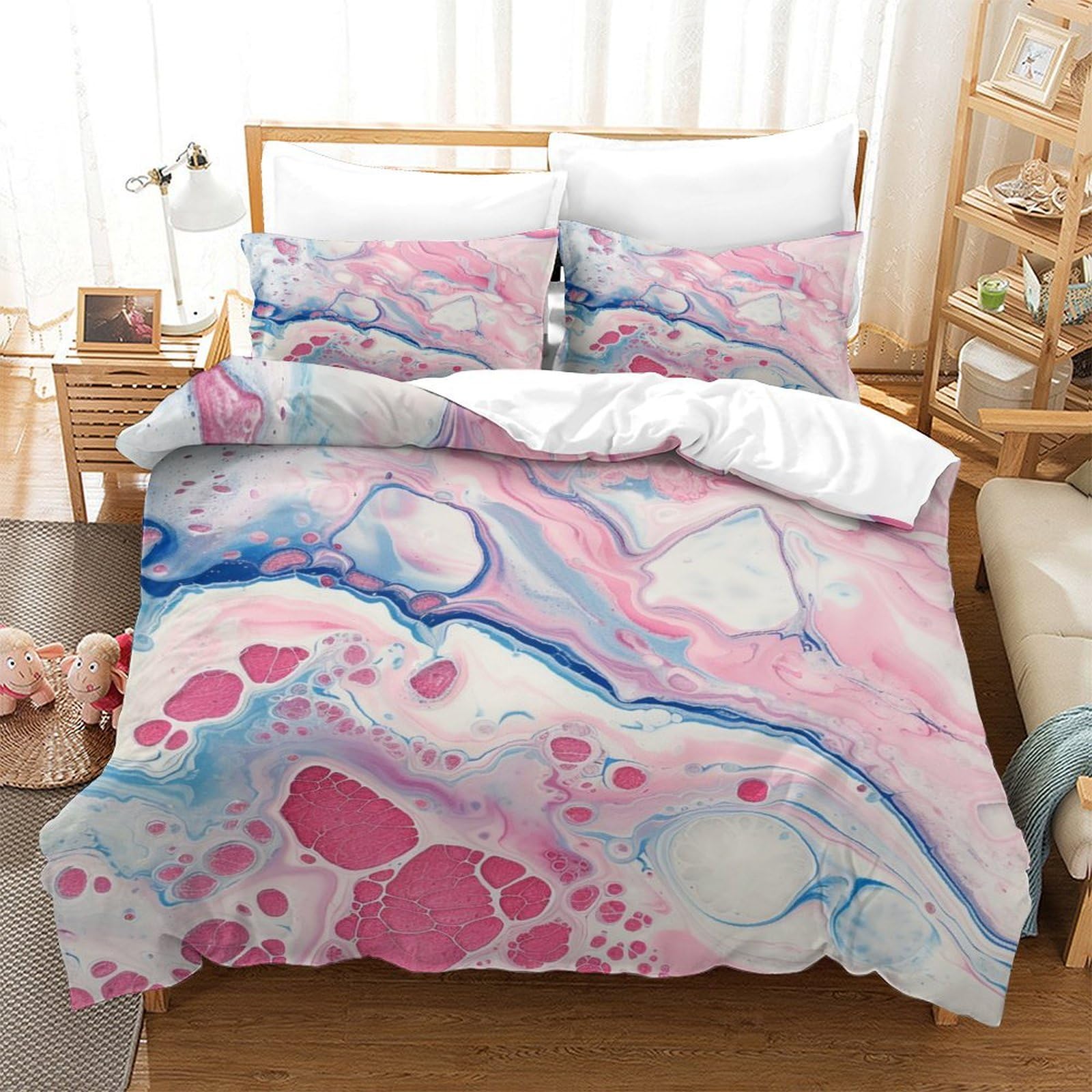 P1S9U7W5Y Colorful Marble Pattern 3D Printed Duvet Cover Set 3pcs Microfiber Modern Marble Bedding Set Single（140x200cm）