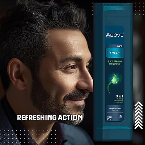 Miniatura 6 de ABOVE Fresh 3 en 1 Shampoo Moisture, 4 piezas - Champú hidratante para hombres - Limpieza micelar - Adecuado para cabello seco, quebradizo y dañado