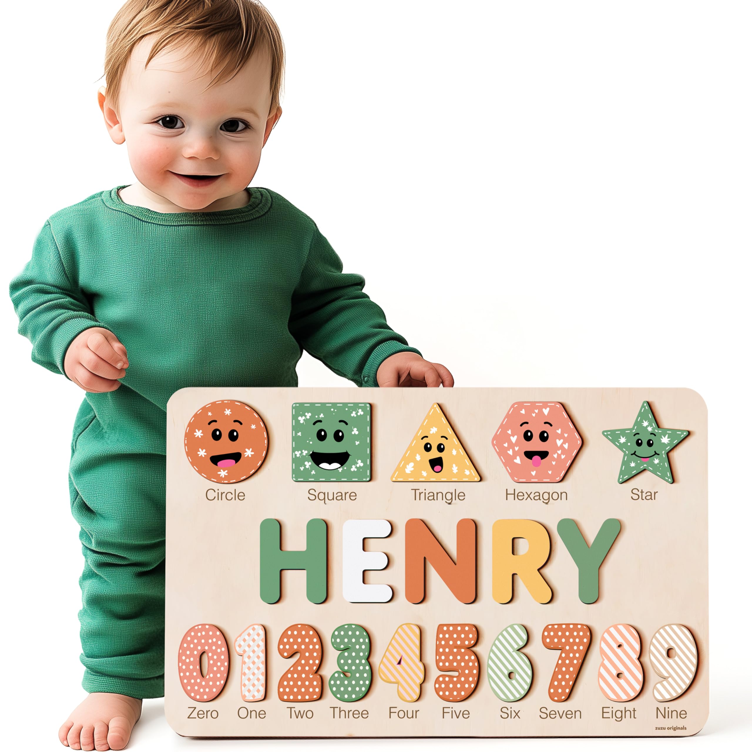 Personalized Name Puzzle for Babies and Kids - Zuzu Puzzle Wooden Toy, Educational Toddler Gift, Baby Shower or Newborn Gift (0-36 Months)-TSCA,CPC Certified