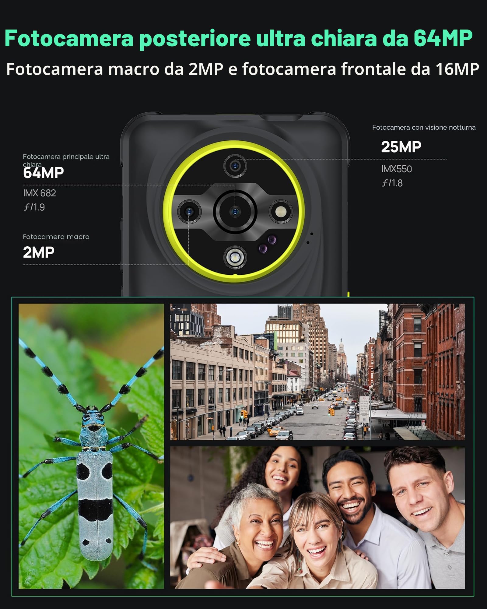 Ulefone Armor X31 Pro 5G Rugged Smartphone 2025, 16GB+256GB/SD-2TB Android 14, 6.56" HD+ 120Hz, 64MP+25MP Telefono Indistruttibile 6050mAh, 3-Slots/Flashlight/Face ID/Fingerprint/GPS/OTG/NFC Nero