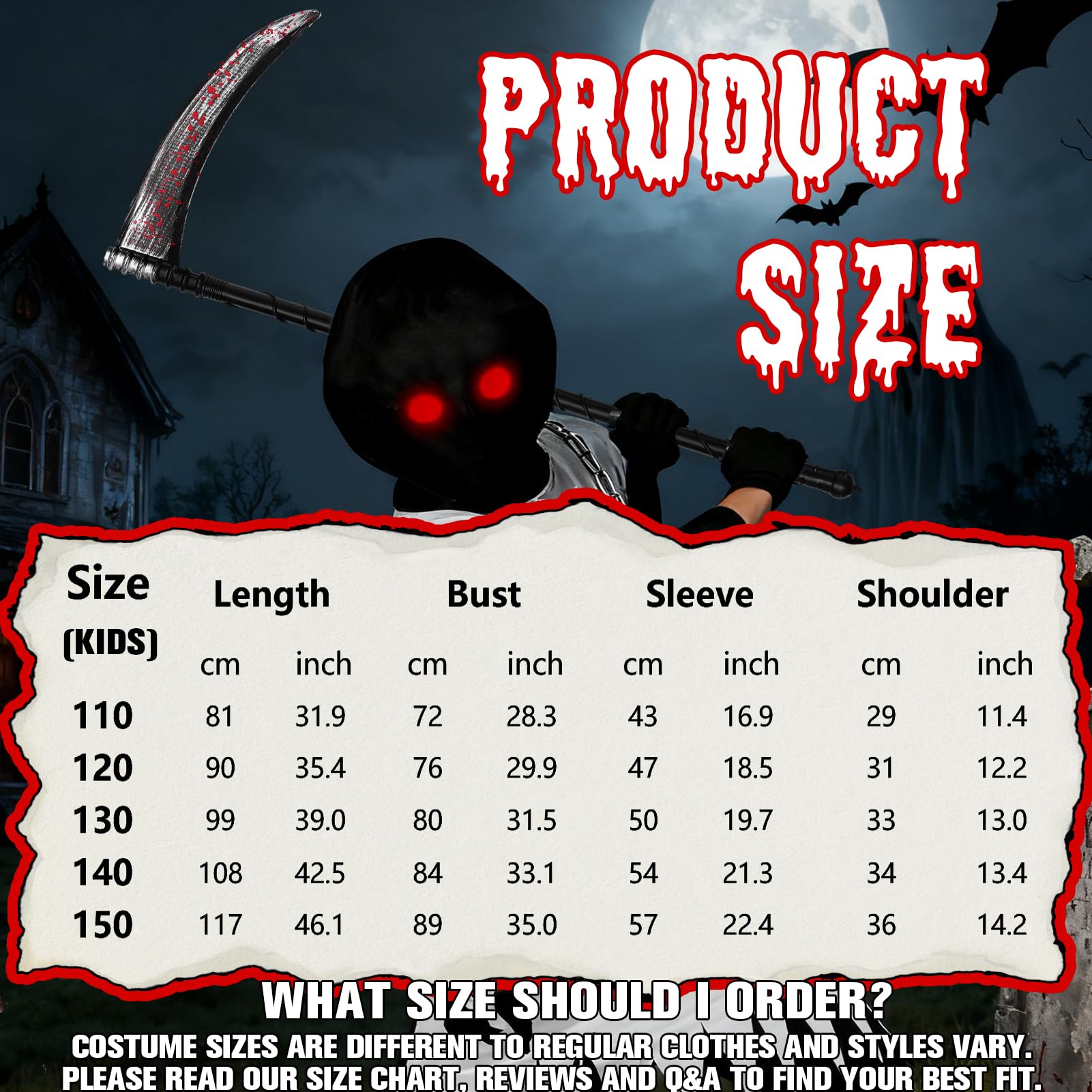 Matreeglam Grim Reaper Costume Adults Kids, Halloween Costumes Set including gloves Glasses - Image 2