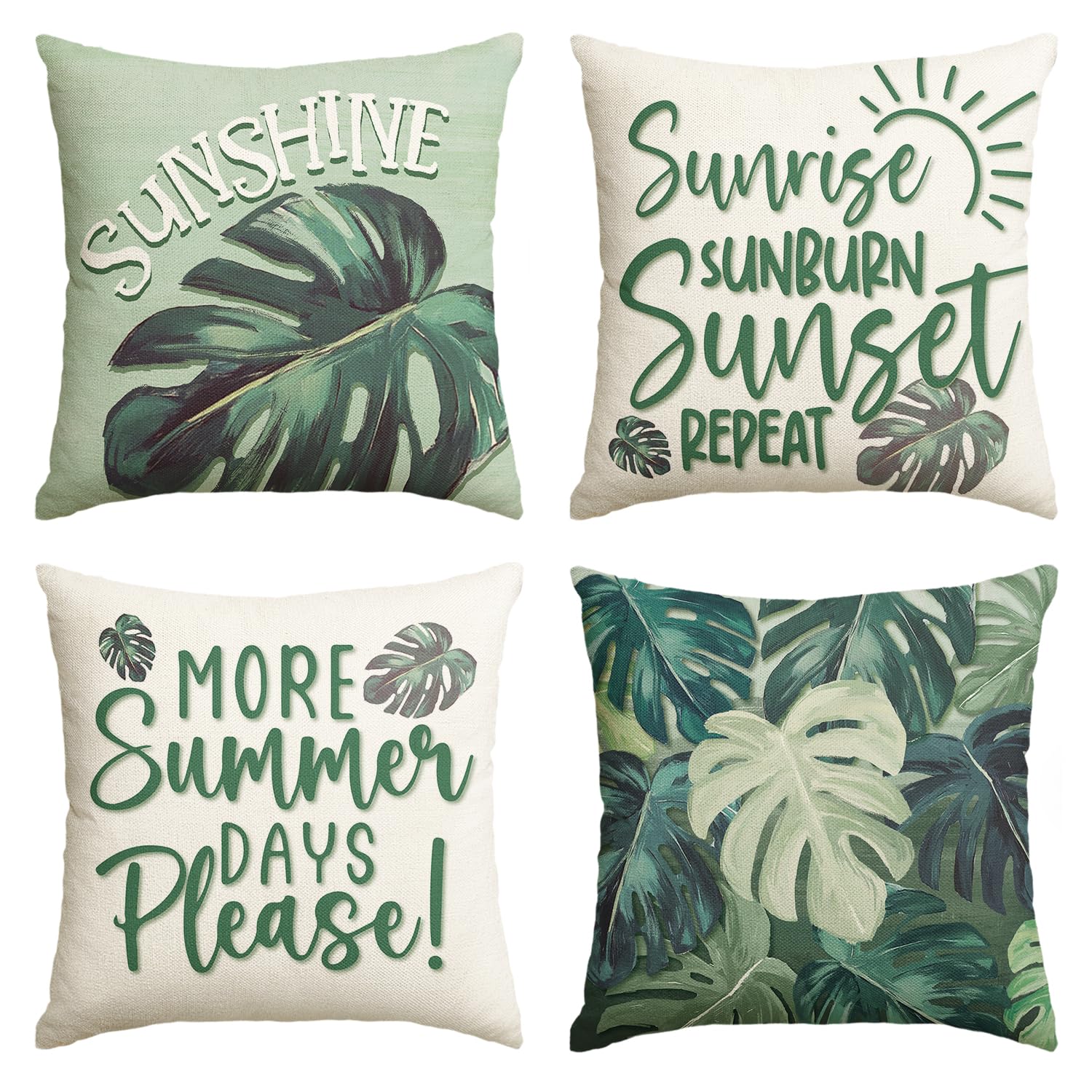 AVOIN colorlife Hello Sunshine Palm Leaves Sunrise Sunburn Sunset Repeat Throw Pillow Covers, 18 x 18 Inch More Summer Days Please Holiday Seasonal