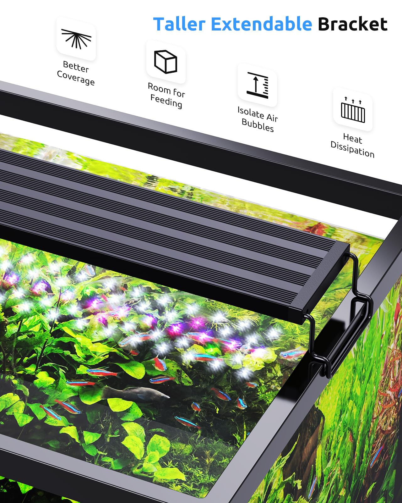 LED Aquarium Light for 12-18in Freshwater Tank, Full Spectrum Aquarium Light for Plant Growth, 6H/8H/12H Timer, WRB 3 Channel Customizable, 10 Brightness & 11 Colors, Adjustable Bracket - 12W