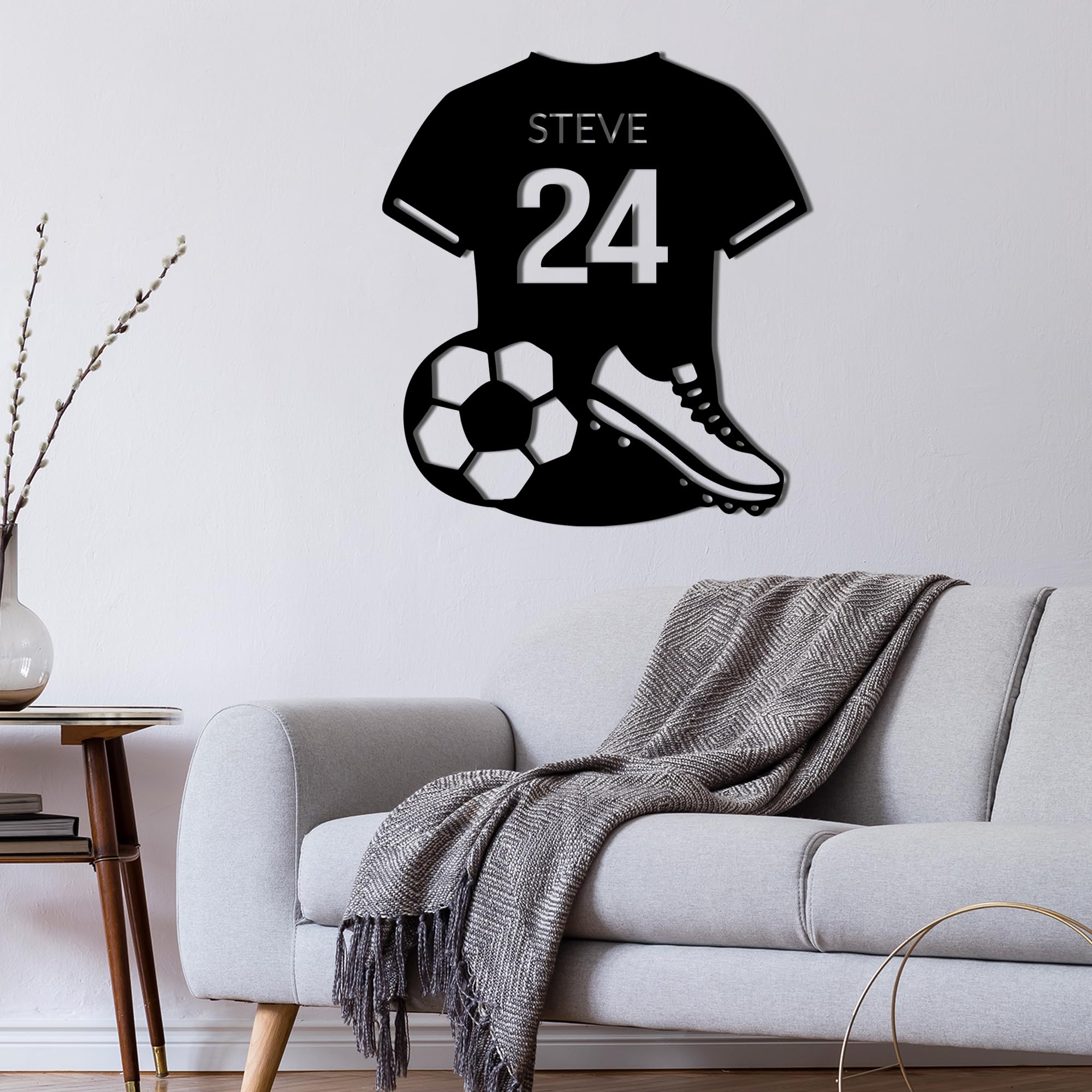 Enseigne Personnalisée Football, Panneau Métallique Personnalisé de Football avec Lumière LED, 20cm, 25cm, 30cm, 35cm