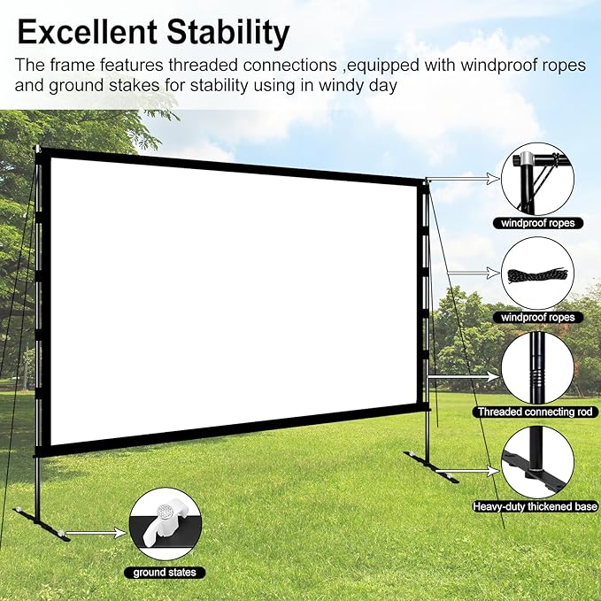 Pantalla Proyector 120 Pulgadas Portátil Exterior 4K HD con Soporte miniatura 4