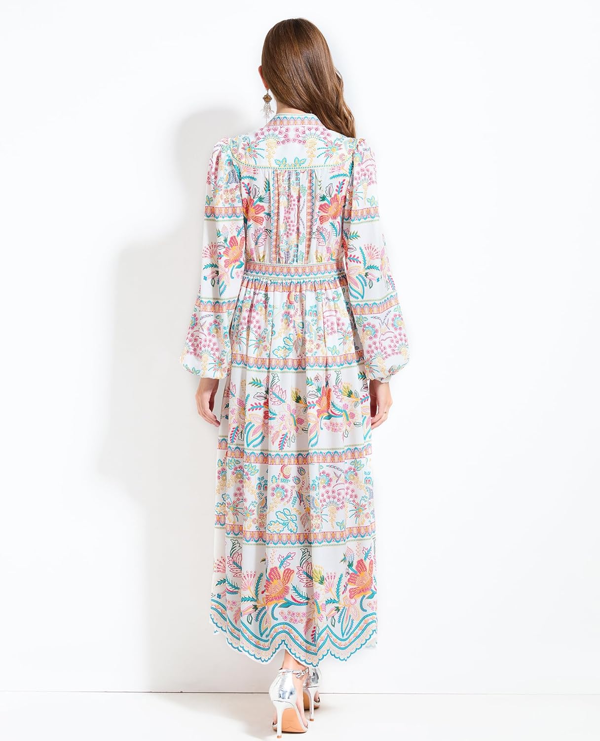 LAI MENG FIVE CATS Women's Casual Floral Print V-Neck Button up Slit Maxi Dress - Image 5