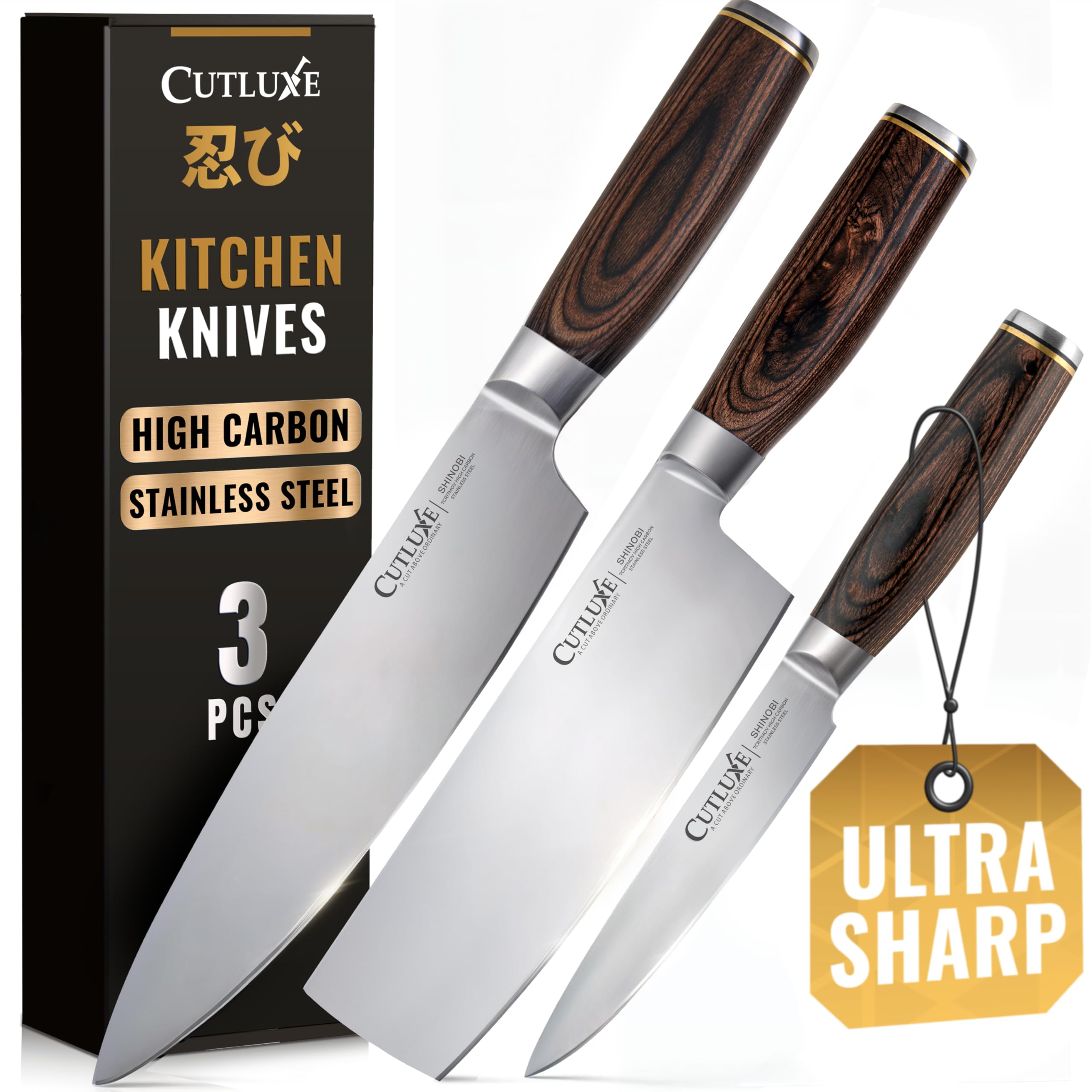 Cutluxe 3-Piece Chef Knife Set – Ultra Sharp Japanese Kitchen Knives