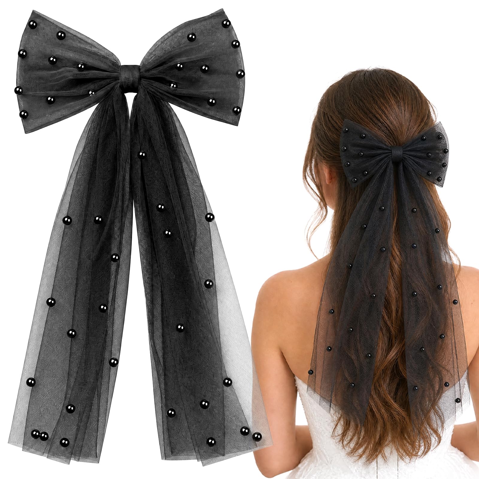 Fachoi Black Bride To Be Veil, Hen Party Accessories, Bridal Hair Bow Veils With Pearl, Hen Do Veil Accessories For Wedding Bridal Shower Bachelorette Party Decoration F6-Wszzfj (Black)