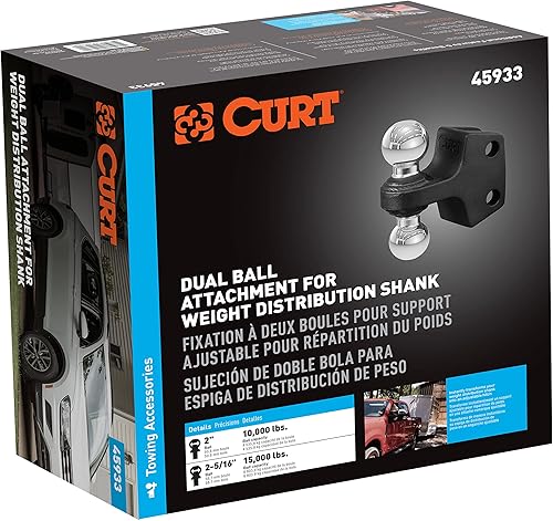 Miniatura 9 de CURT 45933 Accesorio de doble bola para vástago de distribución de peso, 2 y 2-5/16 pulgadas, hasta 15,000 libras