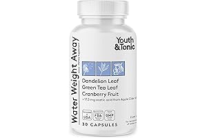 Youth & Tonic Natural Water Weight Away Pills for Belly Bloating, Swelling, and Water Retention