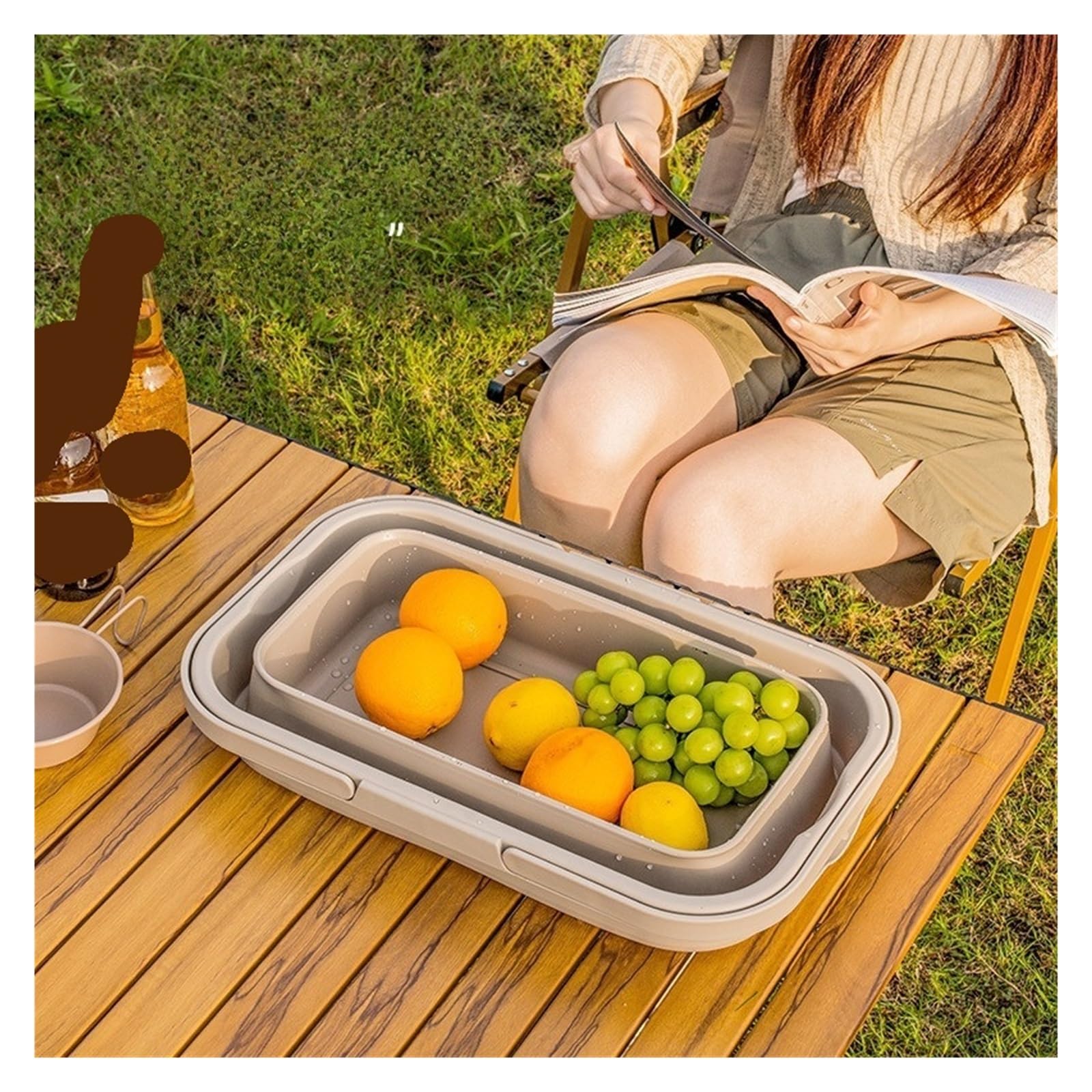 Cesta Plegable de Mano for Picnic, Almacenamiento Elementos Esenciales for Exteriores, Utensilios Cocina for Salida Primavera(Military Green Picnic Basket)
