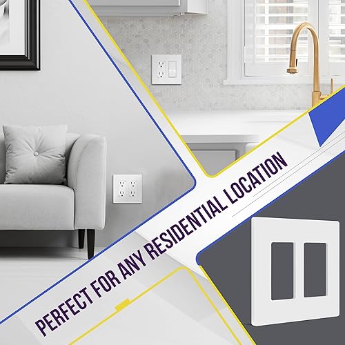 Miniatura 4 de ENERLITES SI8832-W-10PCS-Placa de pared decorativa sin tornillos pcubrir tomacorriente de 2 segm., segura pniños, 4.68pulg A x4.73 pulg L,