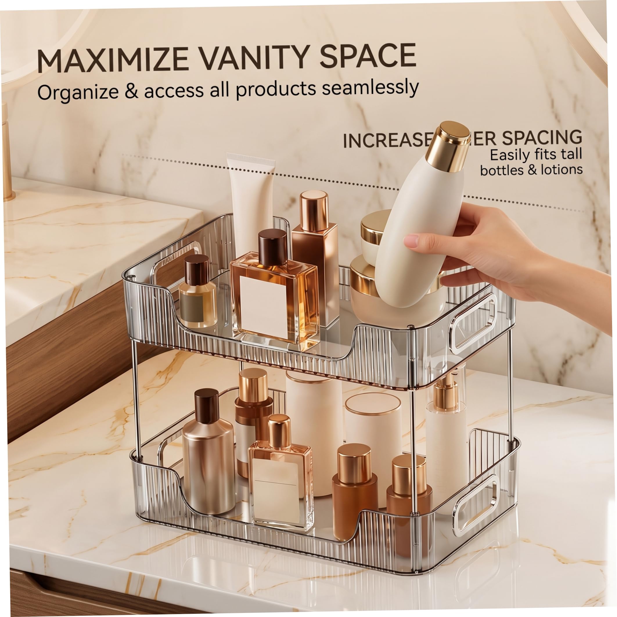 Organizzatore da bancone da Bagno a Due Livelli Ampio ripiano da appoggio per Organizer per cassettiera