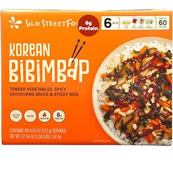 Silo Food Street Korean Bibimbap Bowls 6 Pack 9.59 oz 57.54 oz Total Spicy Gochujang Sauce, Rice & Veggie Mix, Vegan, Gluten Free, Quick Heat & Eat Meals Ready in 1 Minute, Product of Thailand
