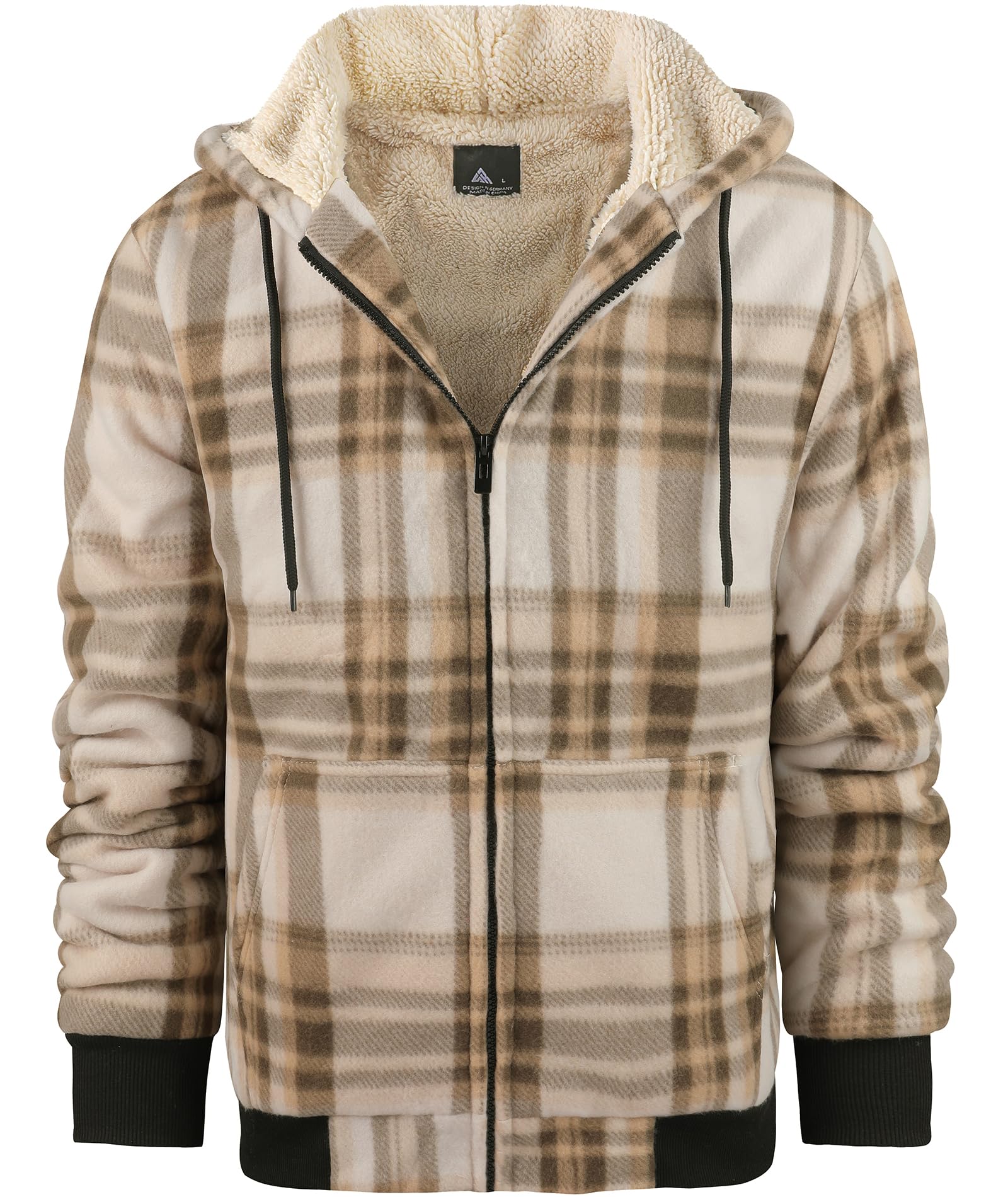 onedog Uomo Felpa con Cappuccio a Scacchi in Pile con Zip Intera Felpa con Cappuccio Uomo Maniche Lunghe in Pile con Cappuccio Giacca Autunno e Inverno Giacca Calda con Ispessimento