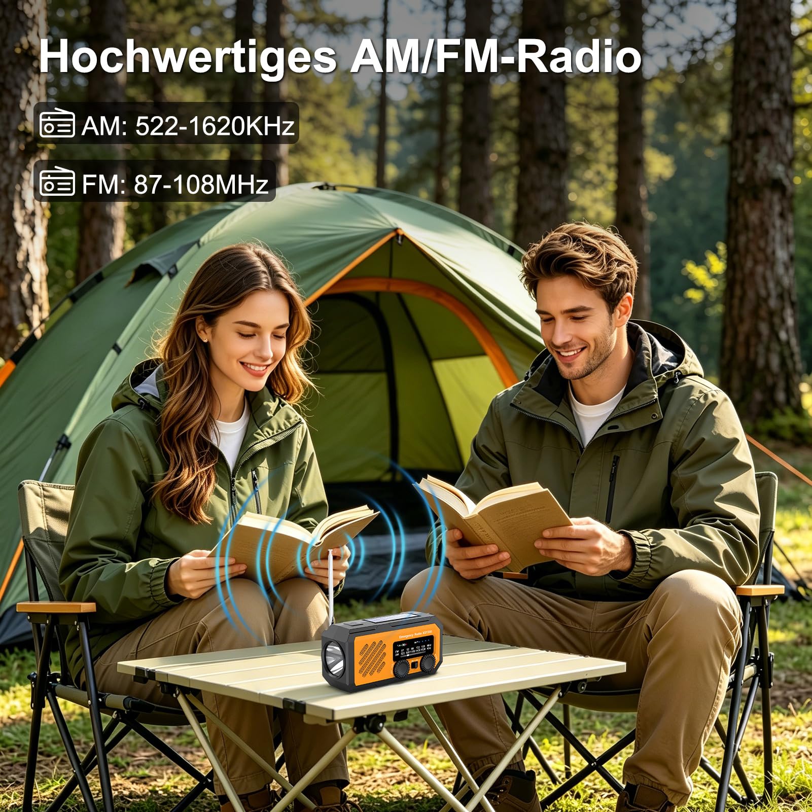 Multifunktions-Kurbelradio 2000mAh ，AM/FM Solar-Radio tragbar， Wetterradio mit LED-Licht & Powerbank ，SOS-Notfallalarm für Outdoor & Zuhause