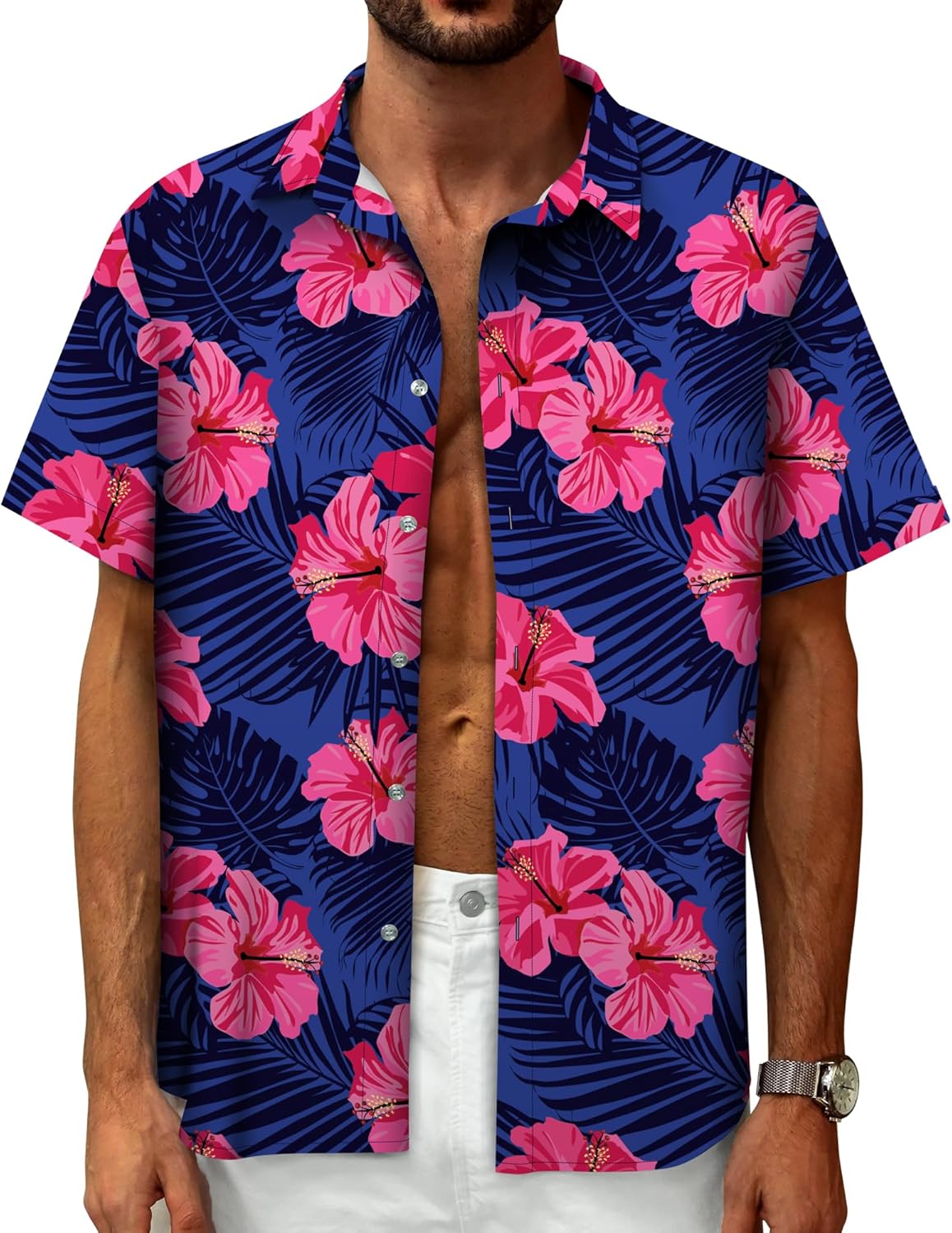 Hawaiian Shirt for Men, Tropical Shirts Casual Summer Button Down Short Sleeve Floral Shirt Vacation Outfits Cruise Shirt - Image 2