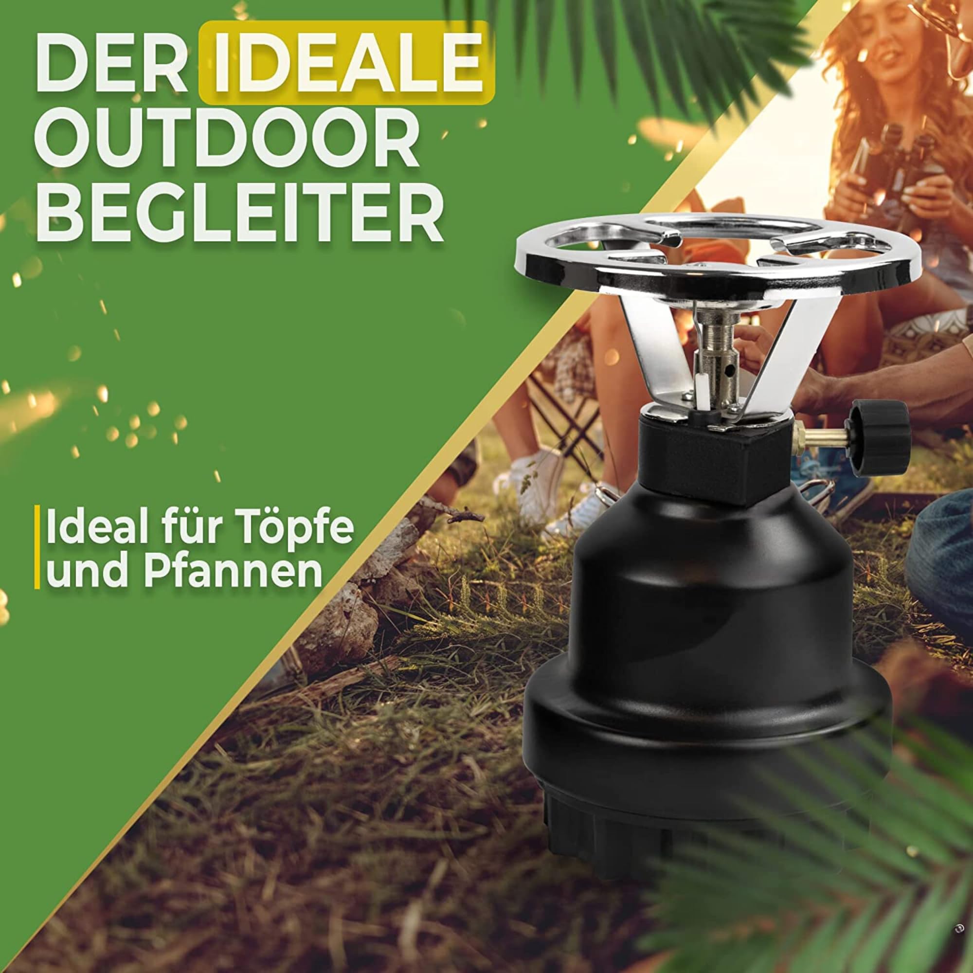 Magnum® Campingkocher inkl. 4 Gaskartuschen [Testnote: Sehr gut] Gaskocher schwarz - Camping Gaskocher stufenlos regulierbar - Gaskocher Camping (4 Kartuschen)