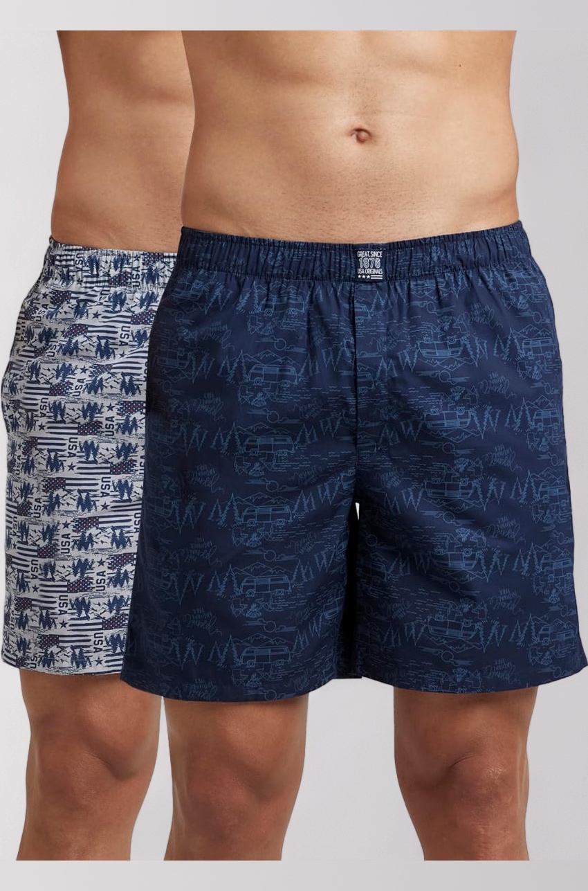 Jockey US57 Men's Super Combed Mercerized Cotton Woven Printed Boxer Shorts with Side Pocket (Pack of 2_Prints May Vary)