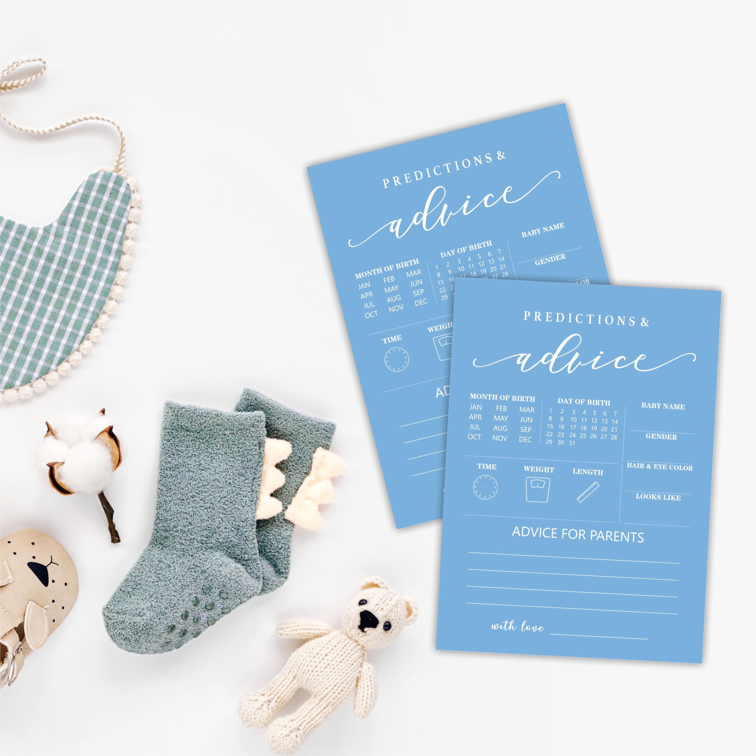 Baby Shower Prediction & Advice Game Cards - 30 Double-Sided Fill-in Cards, Minimalist White & Blue - View #4