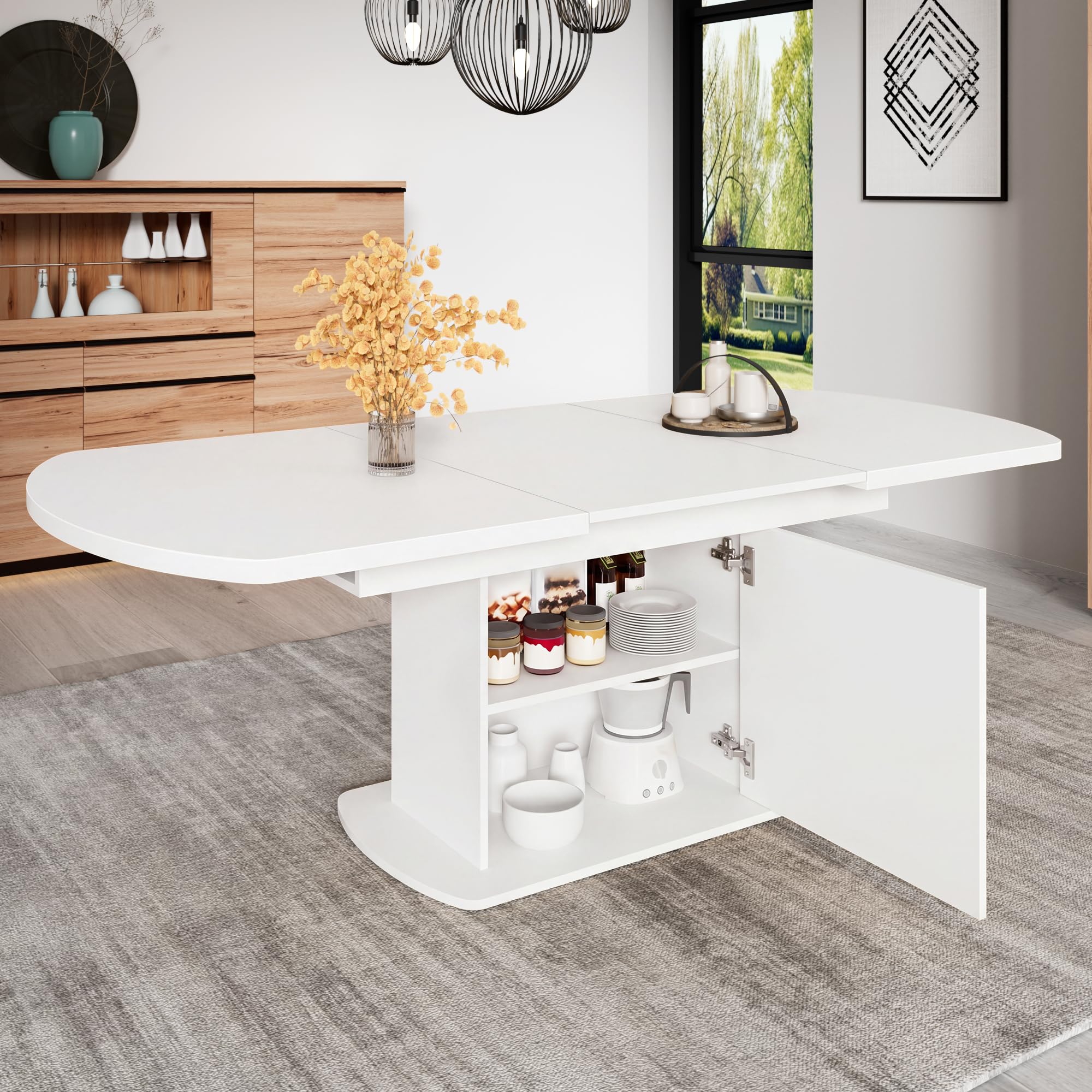 Generisch Tavolo da pranzo ovale allungabile, 140-200 x 80 x 75 cm, bianco