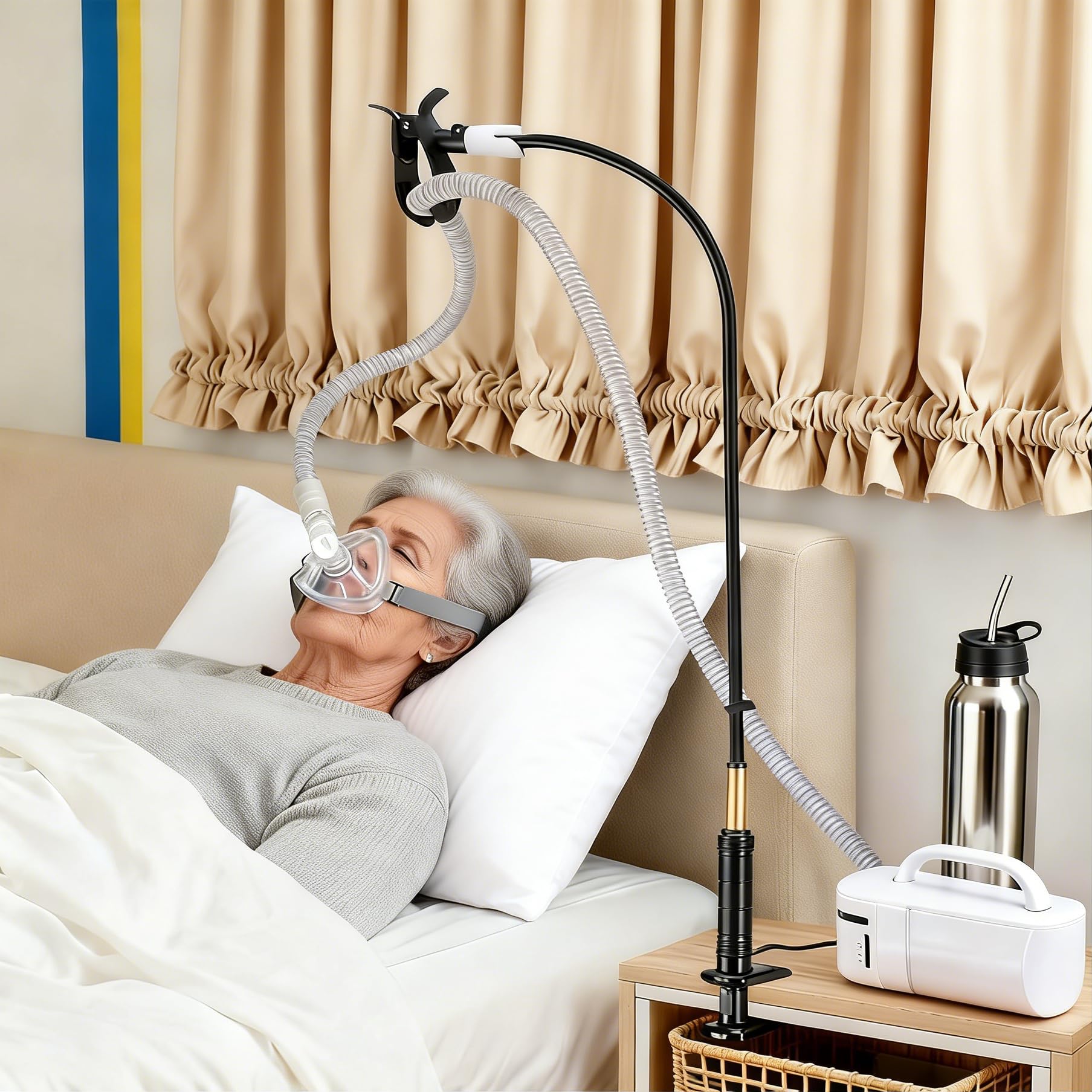 Support de Tuyau CPAP et élévateur de Tuyau, Support de Tuyau CPAP Réglable pour Empêcher les Tuyaux CPAP de Fuir et de s'emmêler, Rotatif à 360° pour s'adapter à n'importe Quelle Pièce