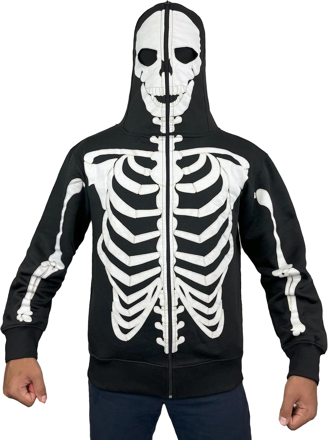 Skylinewears Men’s Glow in The Dark Skeleton Zip Up Hoodie Full Face Mask Sweatshirt Halloween Costume Skull Hoodie