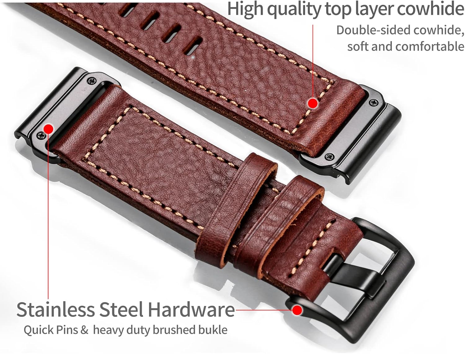 Compatible With Garmin Watch Band, Genuine Leather Watch Band, Retro Vintage Strap For fēnix/Forerunner/Vivoactive/Approach/MARQ/quatix/D2 Series Tough Replacement Band - Image 2