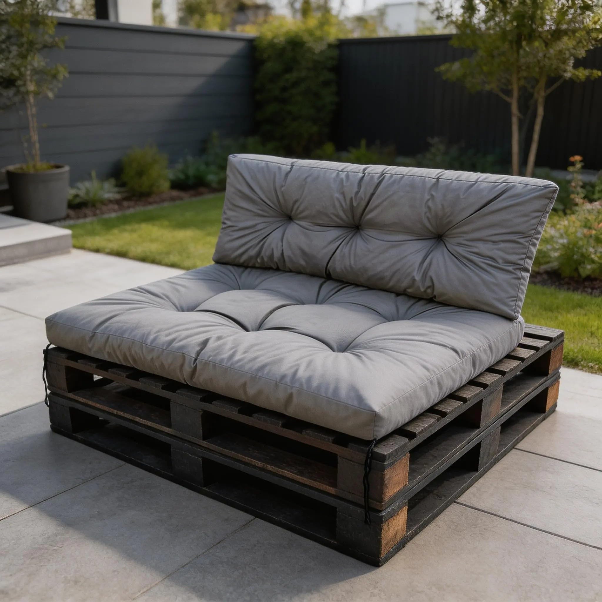 Palettenkissen Set 120x80 cm + 120x40 cm – Sitz- und Rückenkissen für Palettenmöbel, wasserabweisend, wetterfest, Outdoor Gartenkissen (Grau)