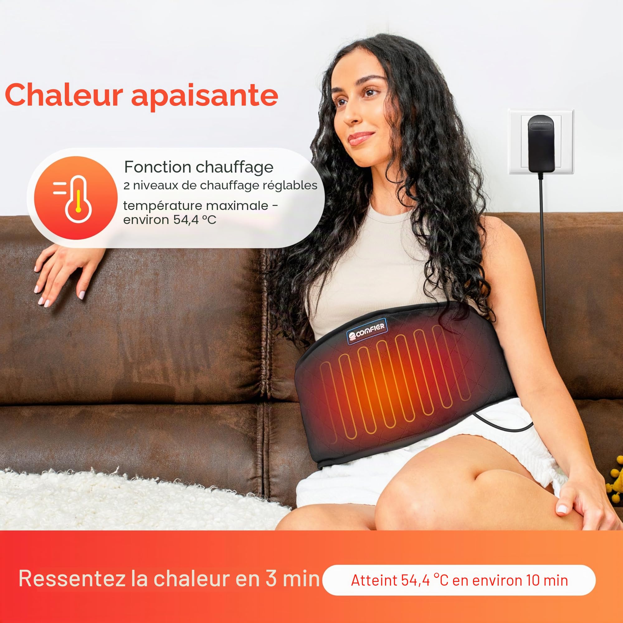 Comfier Ceinture Lombaire Chauffante avec Massage - Coussin Chauffant pour les maux de Dos, Ceinture Massante Chauffante par vibration avec arrêt automatique, Cadeau Homme/Femme/Parents…
