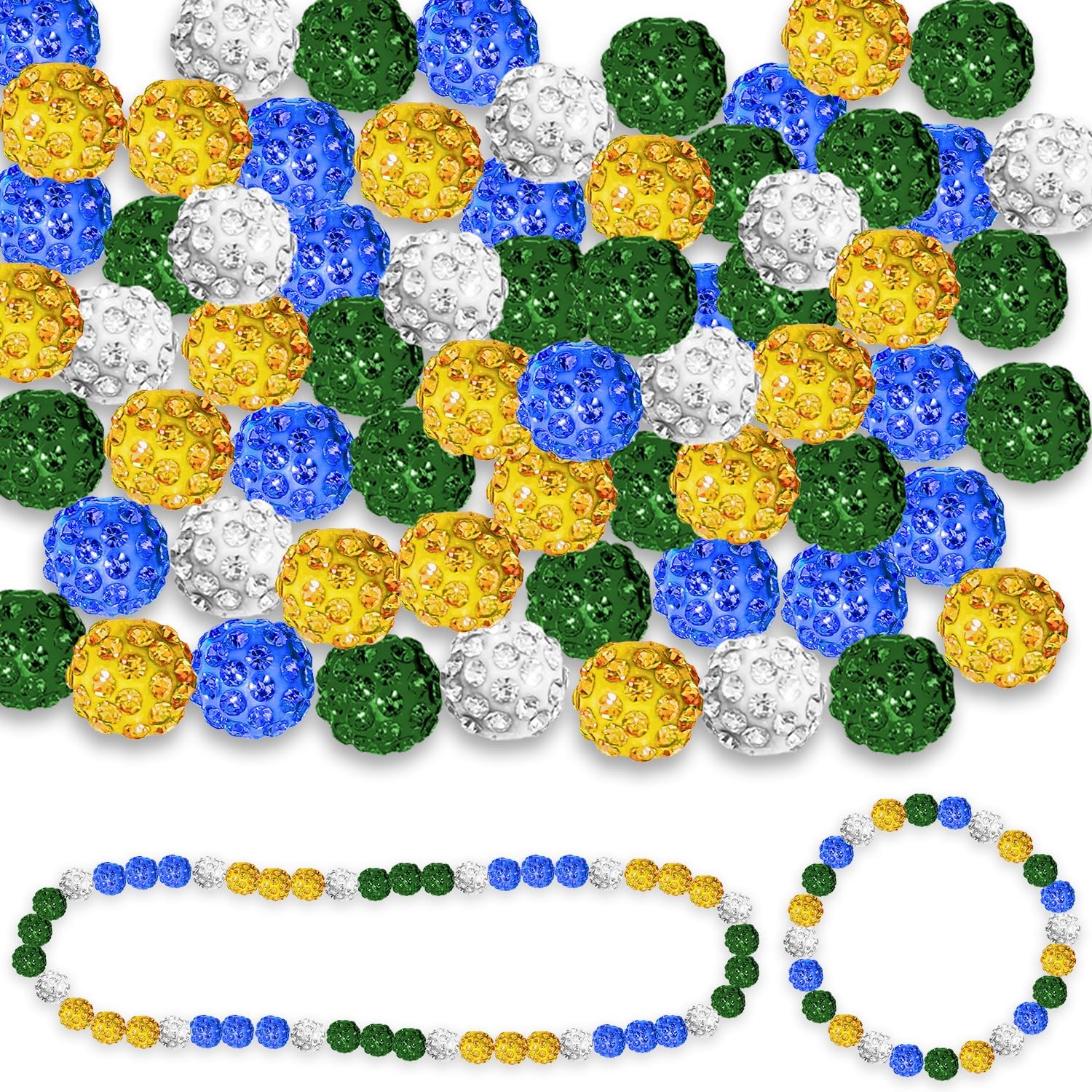 Jolbndcv Baseball Necklace Beaded Chain 120pcs 10mm Clay Rhinestone Beads Shiny Round Crystal Beads for DIY Jewelry Craft Making with Rope