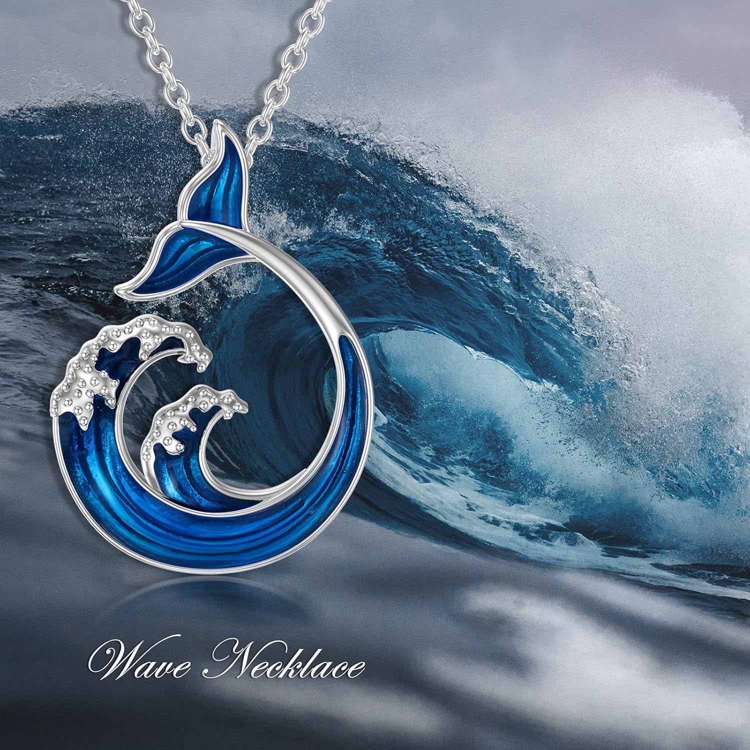 PELOVNY Ocean Wave Necklace for Women 925 Sterling Silver Whale Tail Pendant Beach Nature Jewelry Gifts for Mom Daughter Ocean Lovers - Image 2
