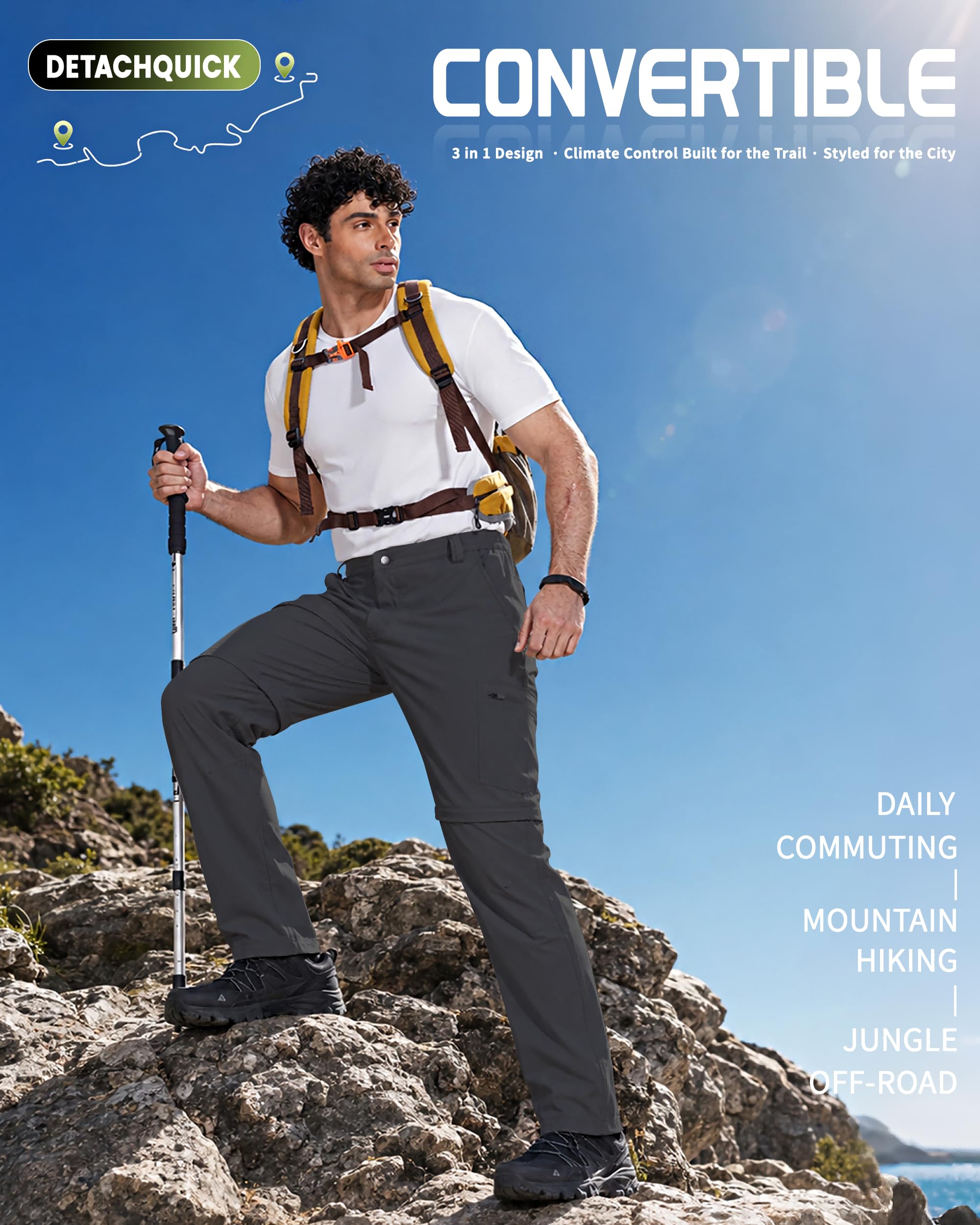 Pantalones convertibles de senderismo para hombre, con cremallera, impermeables, de secado rápido, ligeros, para pesca, safari, viajes, trabajo