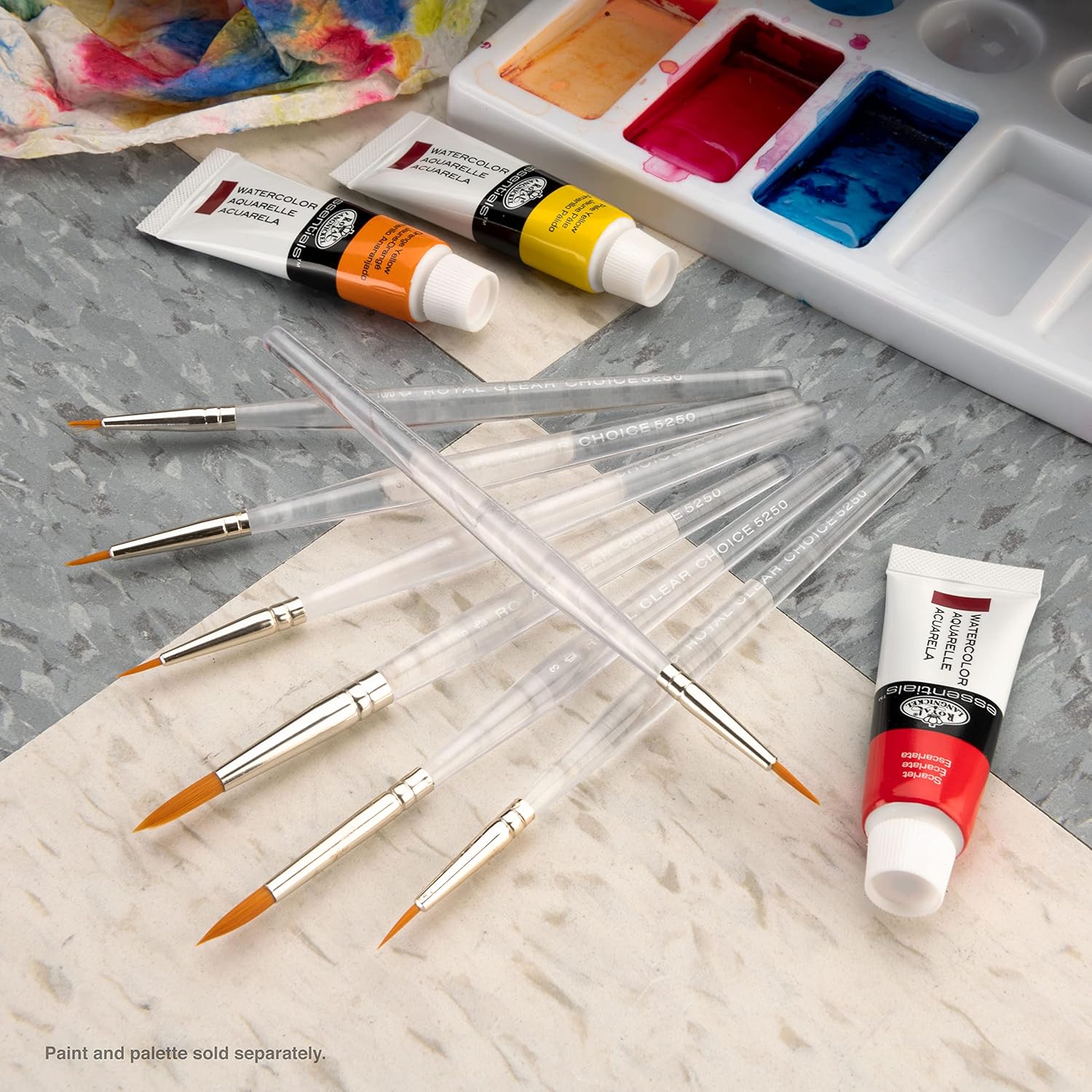 Royal & Langnickel RSET-9158 Royal Zip N' Close Gold Taklon Clear Acrylic Handle Detail 7-Piece Brush Set