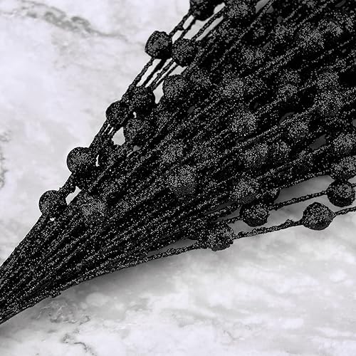 Miniatura 7 de 100 tallos de bayas artificiales negras con purpurina de 15.7 pulgadas, ramas de bayas de Navidad, frutas artificiales para decoración de árbol de