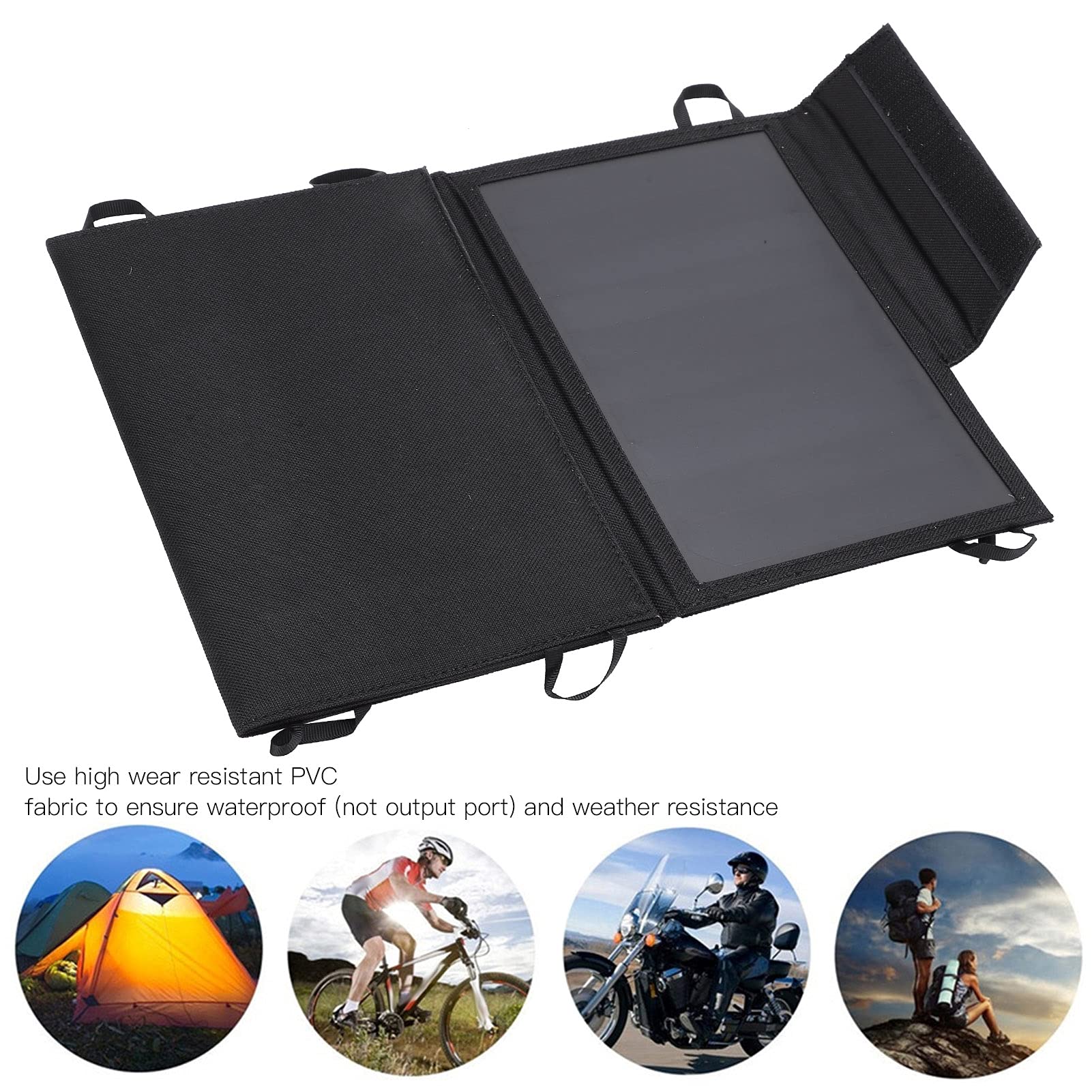 KANASI Cargador Solar Plegable, 15W, Doble USB, portátil para Acampar, Senderismo, teléfonos, tabletas y Otros Dispositivos.