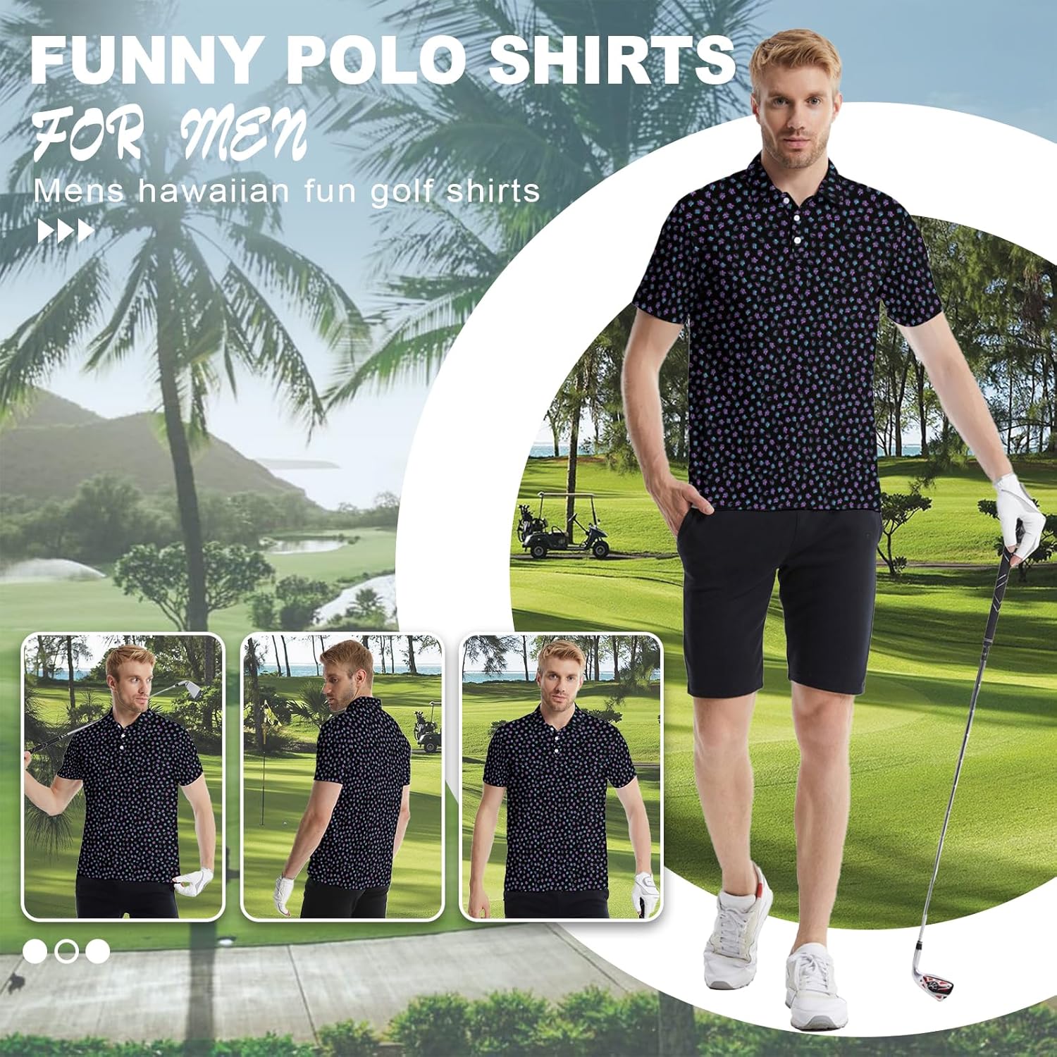 Fun Golf Polo Shirts for Men Short Sleeve Funny Polo Shirts Summer Hawaii Golf Shirts - Image 6