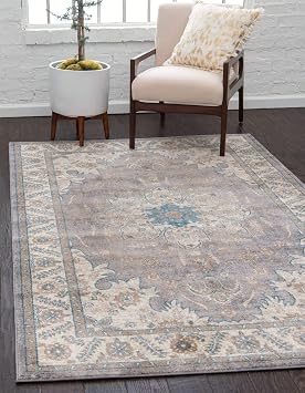 Unique Loom Salzburg Collection Classic Traditional Design Oriental Inspired Border Area Rug 3 3 x 5 3 Rectangular, Gray/Beige