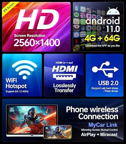 Miniatura 2 de 14 pulgadas 4K Android 11 portátil coche TV reposacabezas Tablet para asiento trasero, teléfono soporte inalámbrico espejo pantalla táctil, con